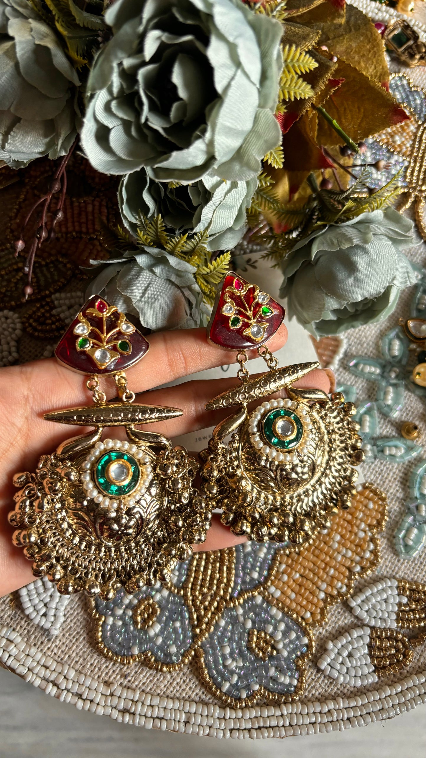 Ruby and Emerald rajwada danglers