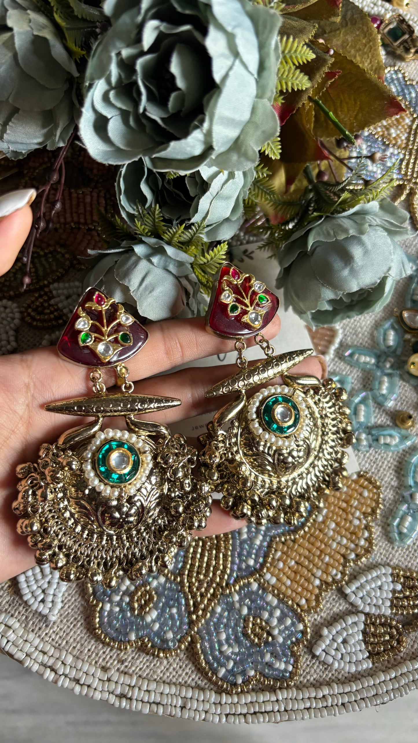 Ruby and Emerald rajwada danglers