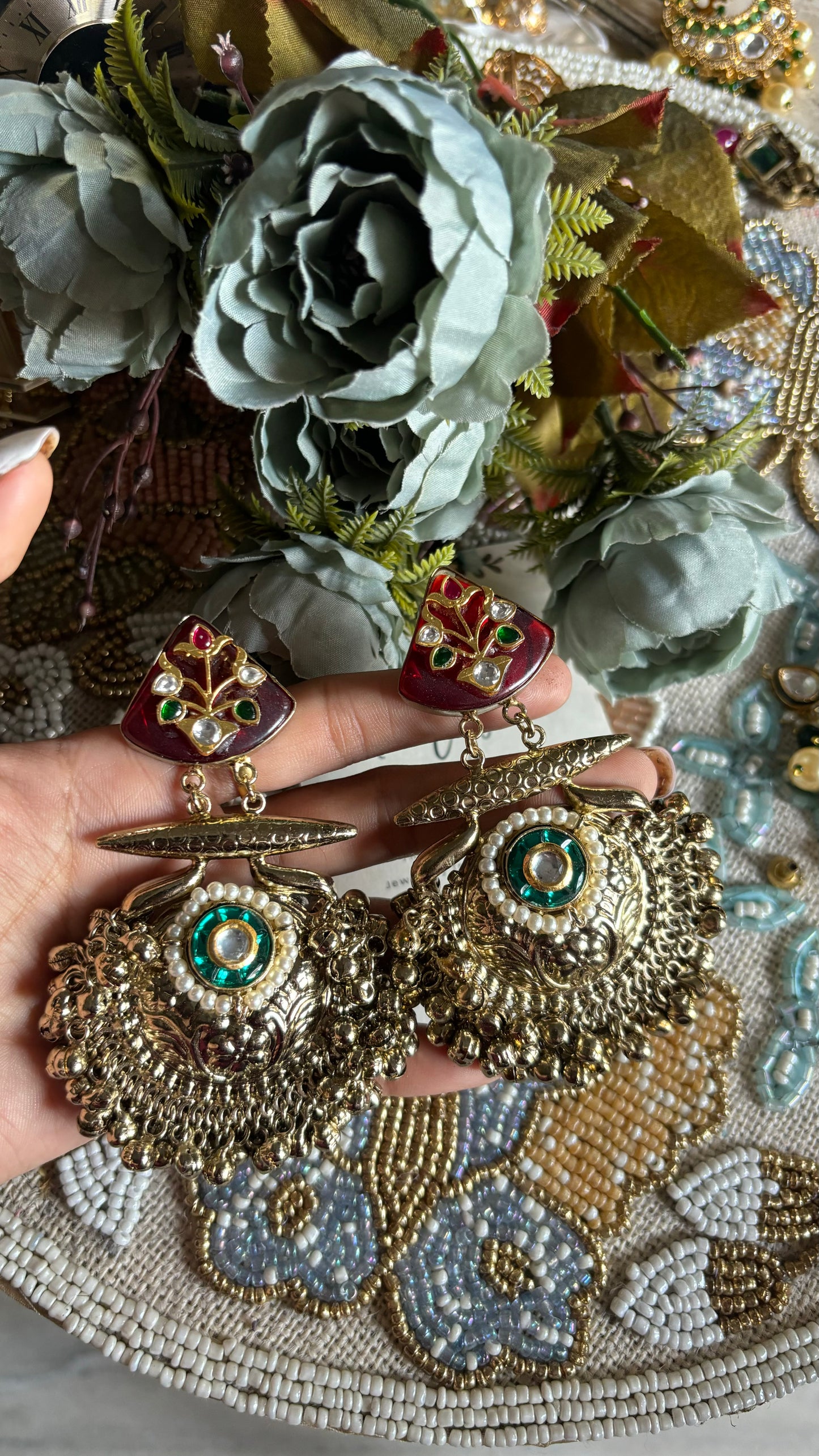 Ruby and Emerald rajwada danglers