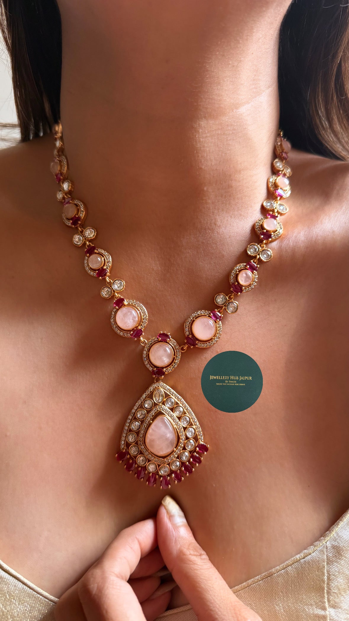 Rose quartz pastel gems mid length set