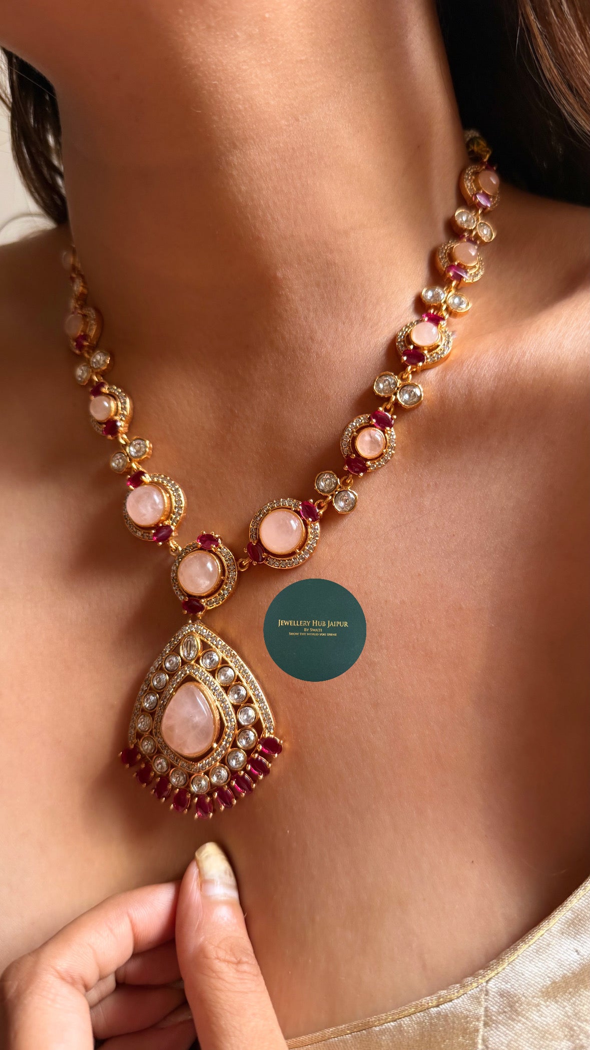 Rose quartz pastel gems mid length set
