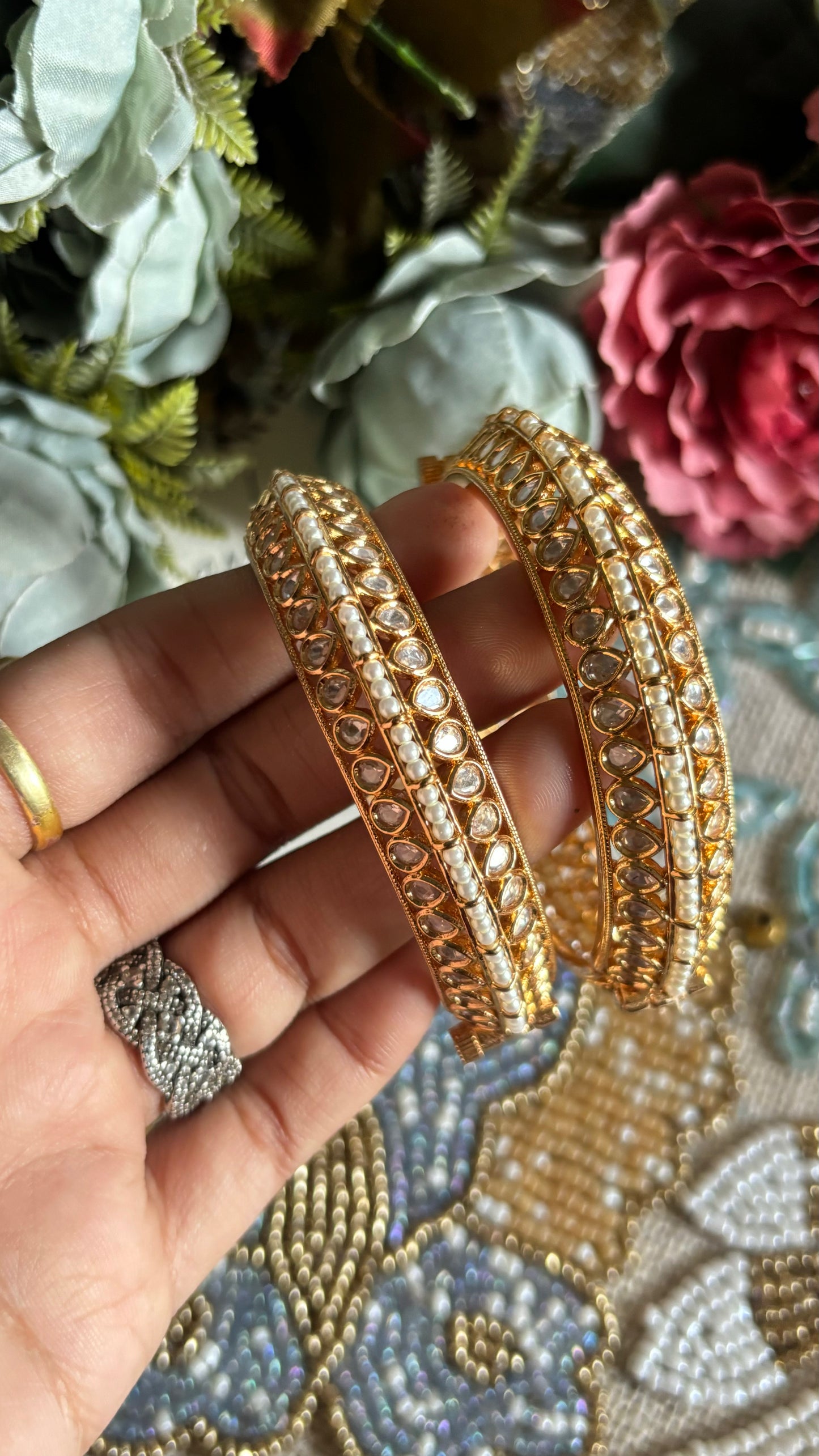 Moissanite double layered Gold bangles (Openable)