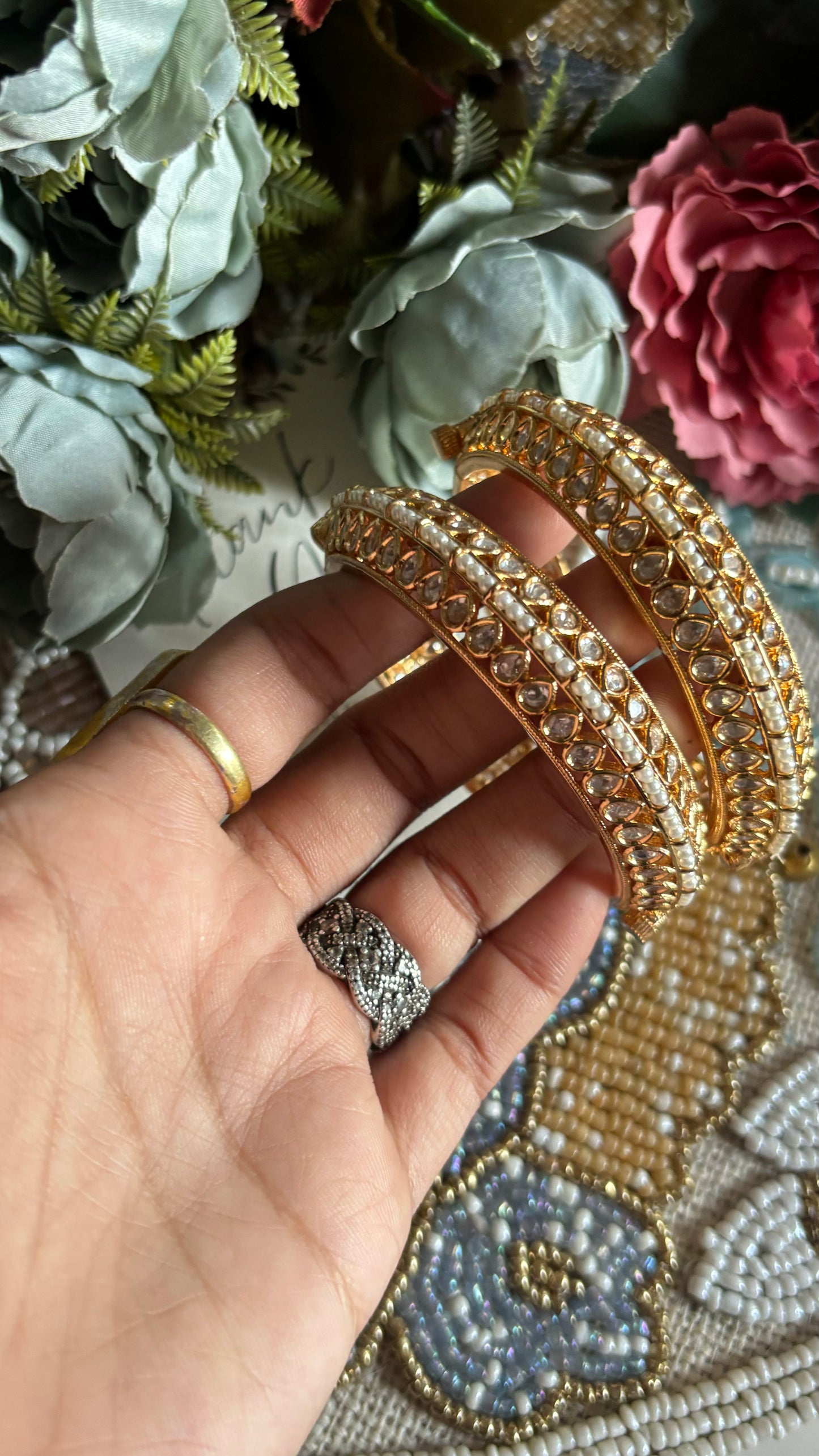 Moissanite double layered Gold bangles (Openable)