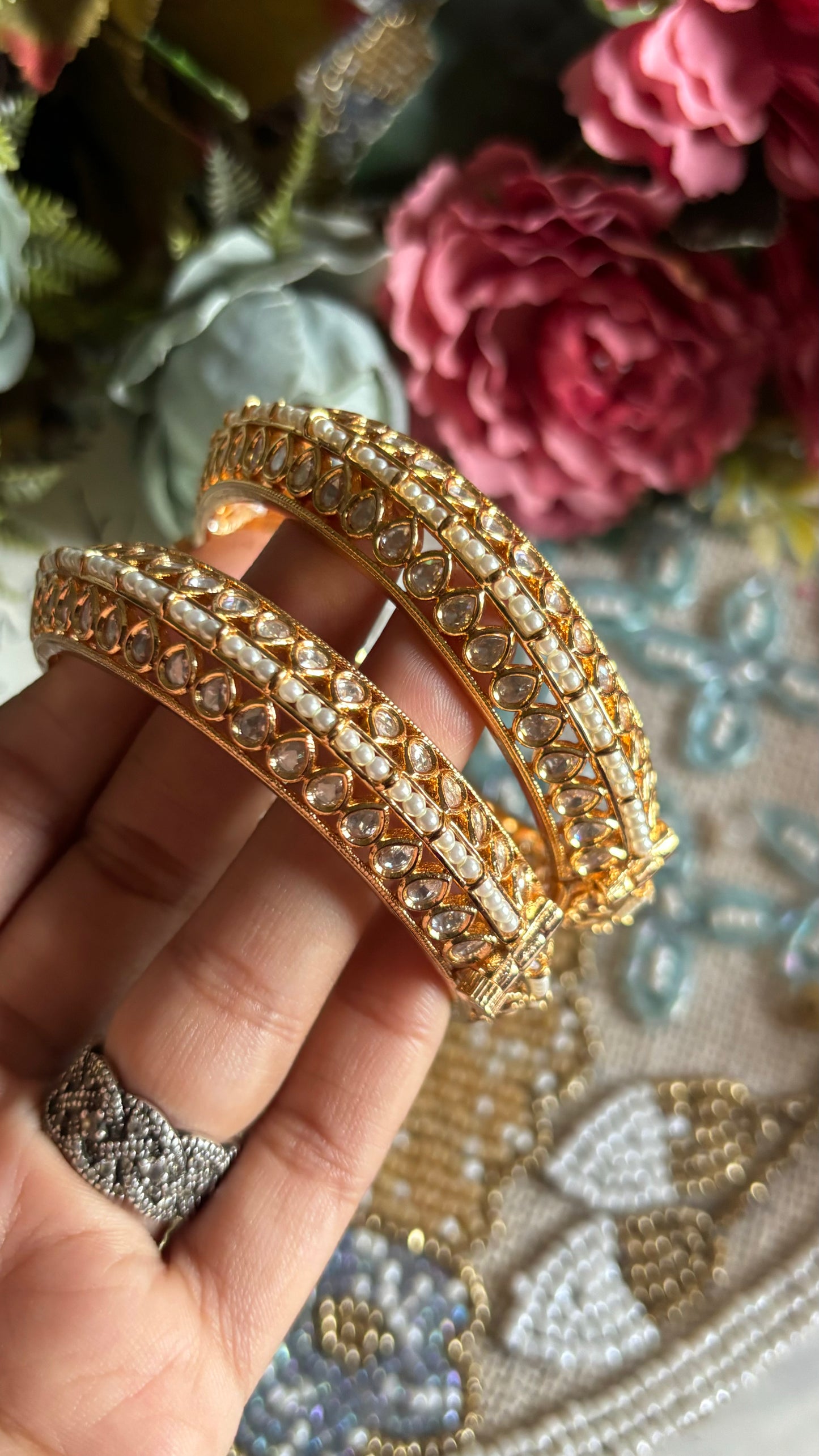 Moissanite double layered Gold bangles (Openable)