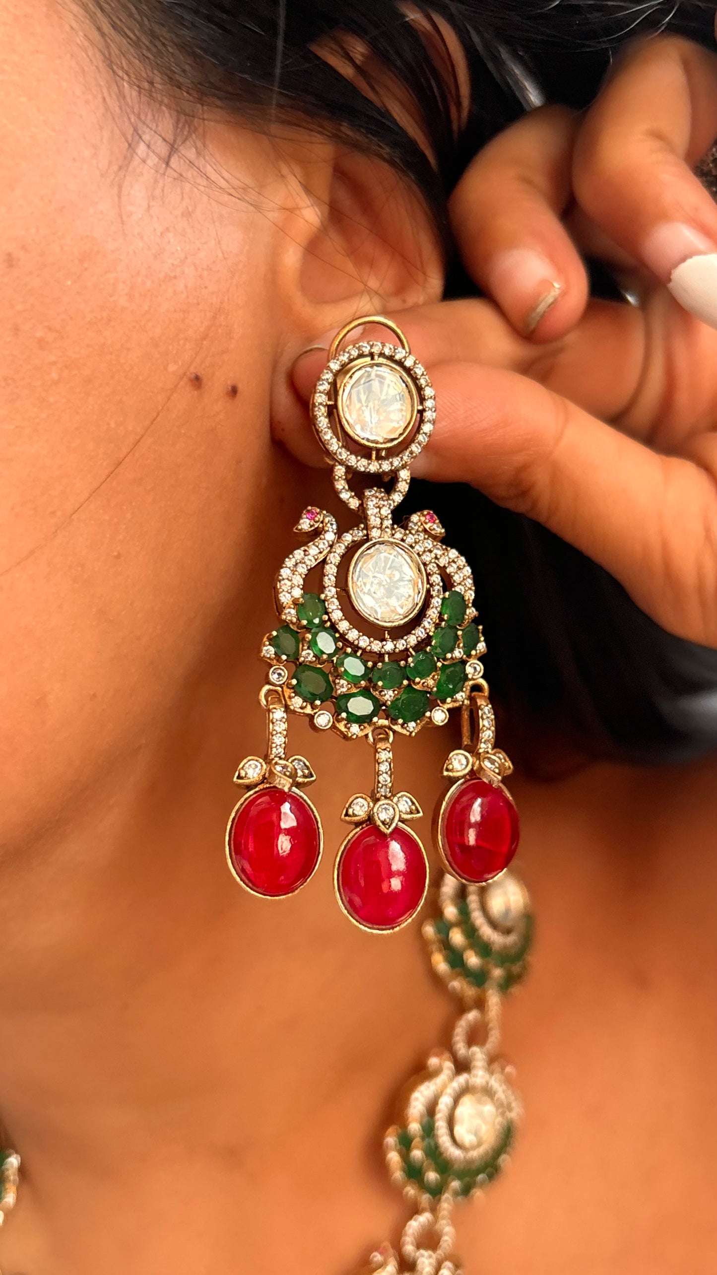 Emerald and ruby mid neck set