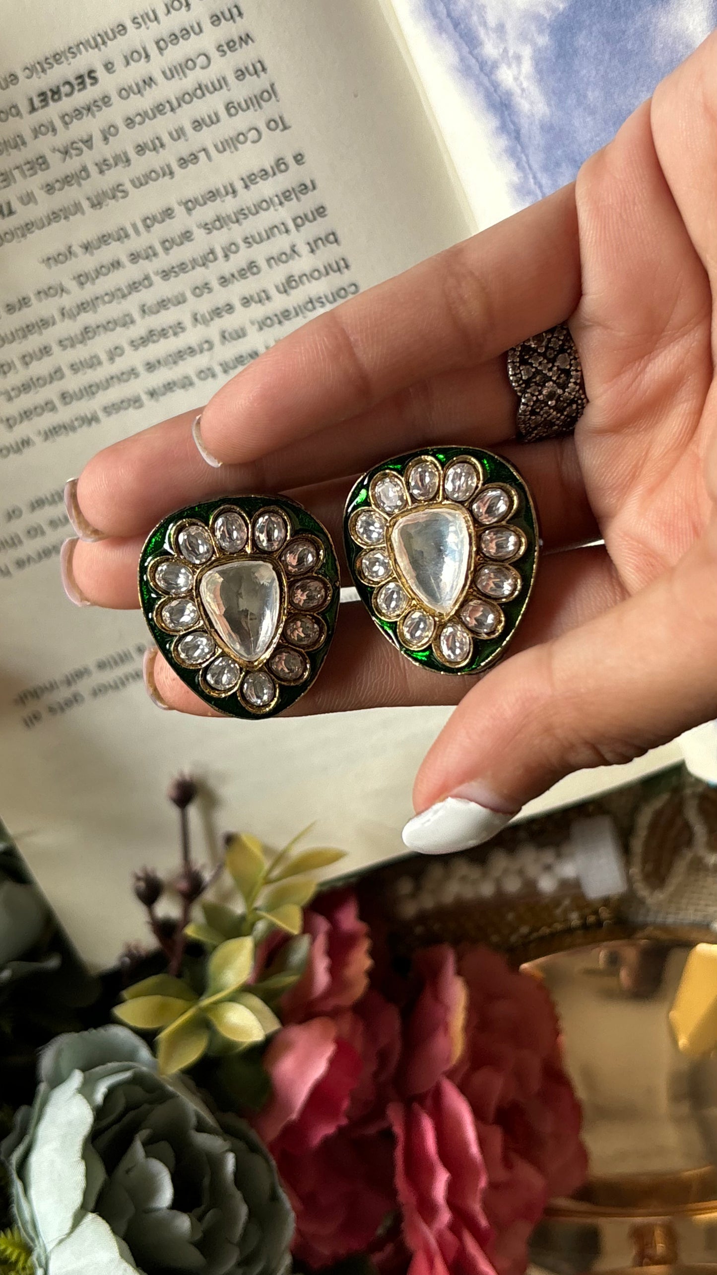Meenakari polki studs