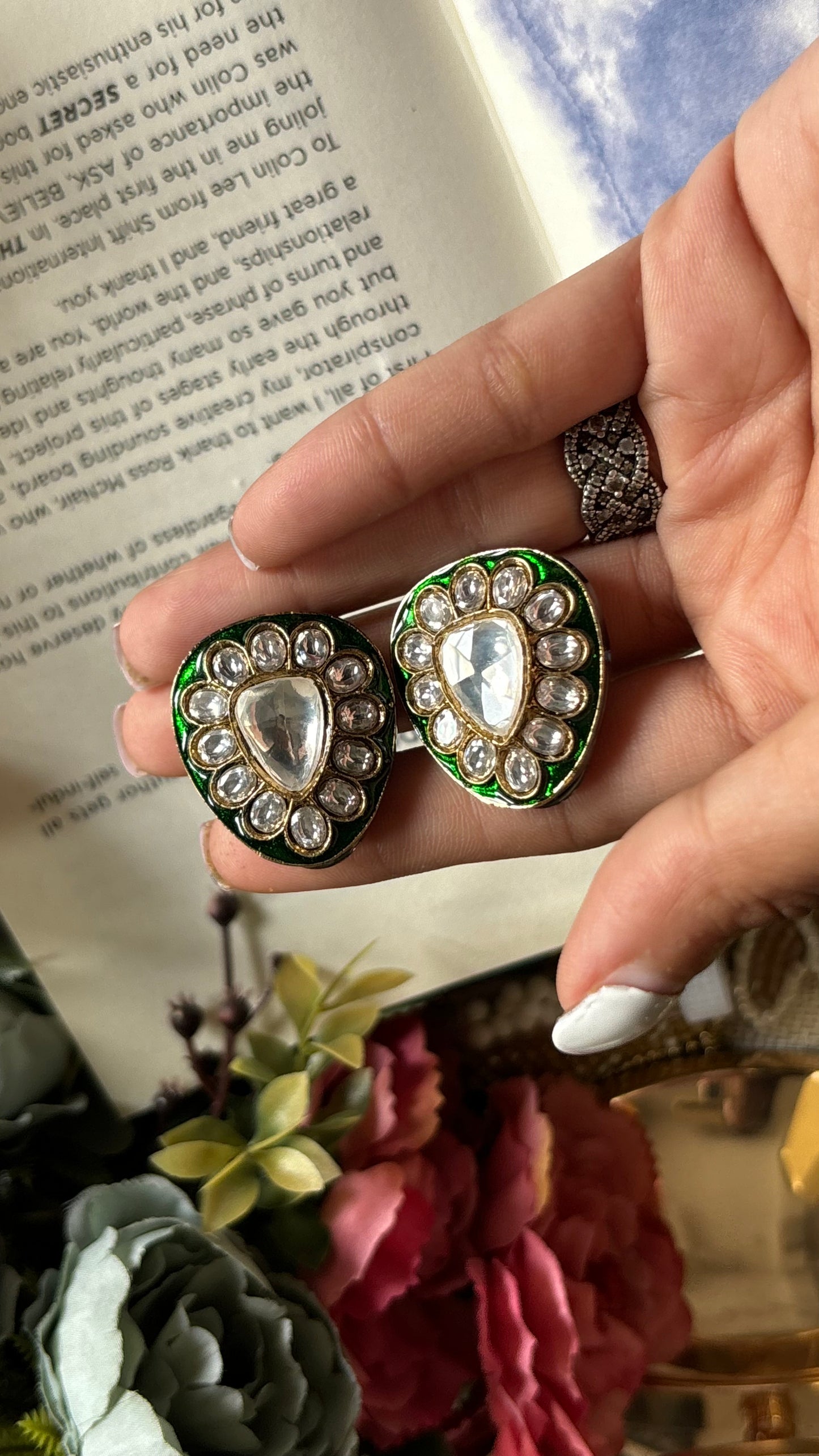 Meenakari polki studs