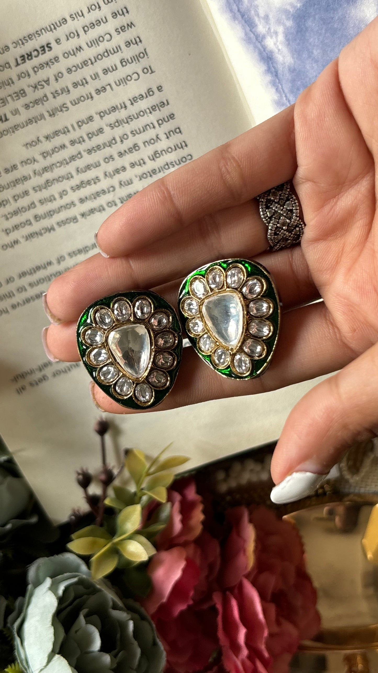 Meenakari polki studs