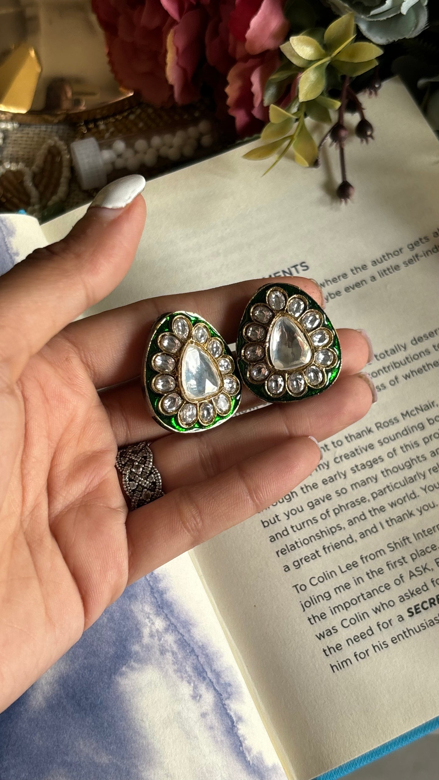 Meenakari polki studs