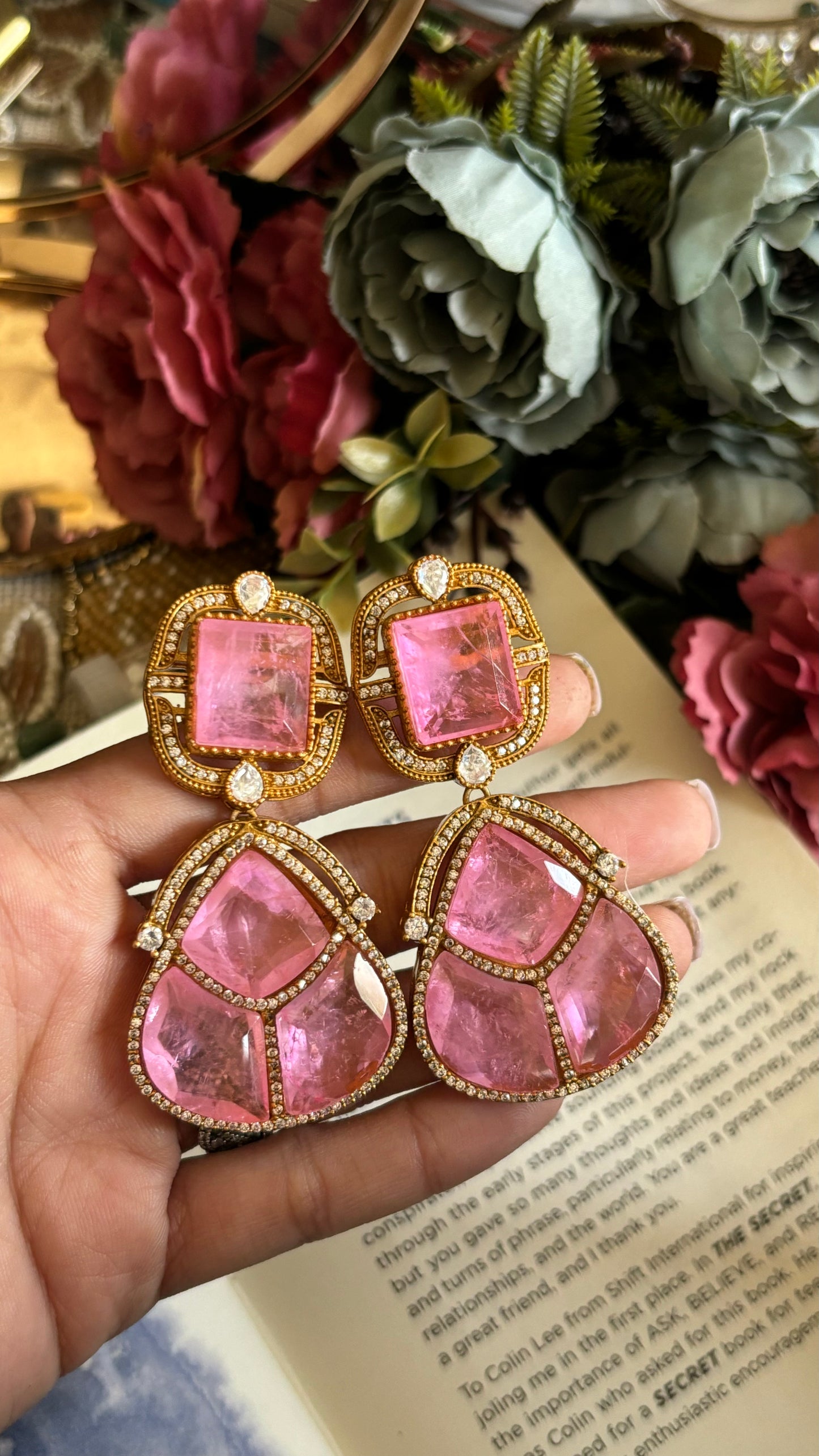 Rose quartz danglers
