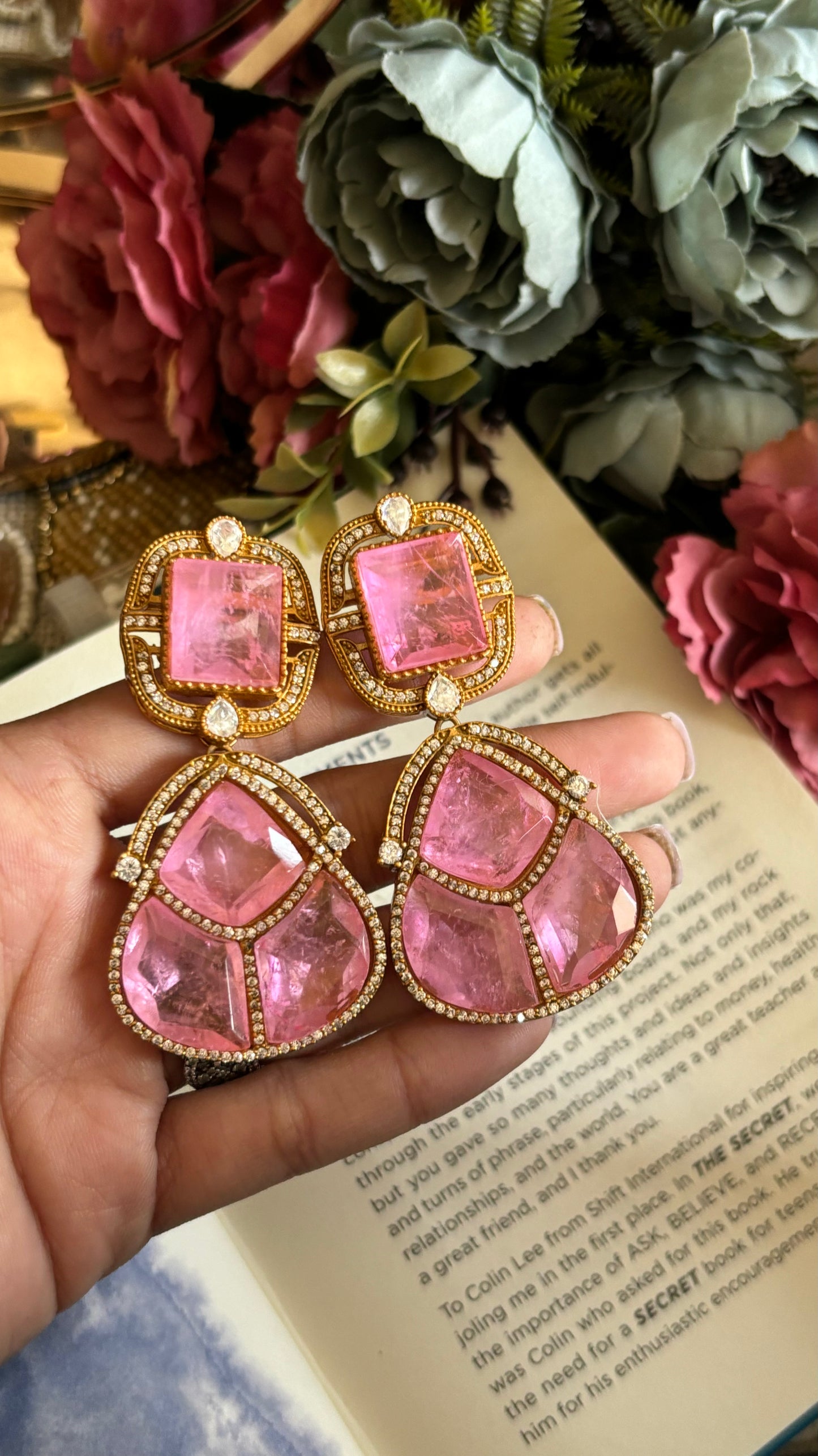 Rose quartz danglers