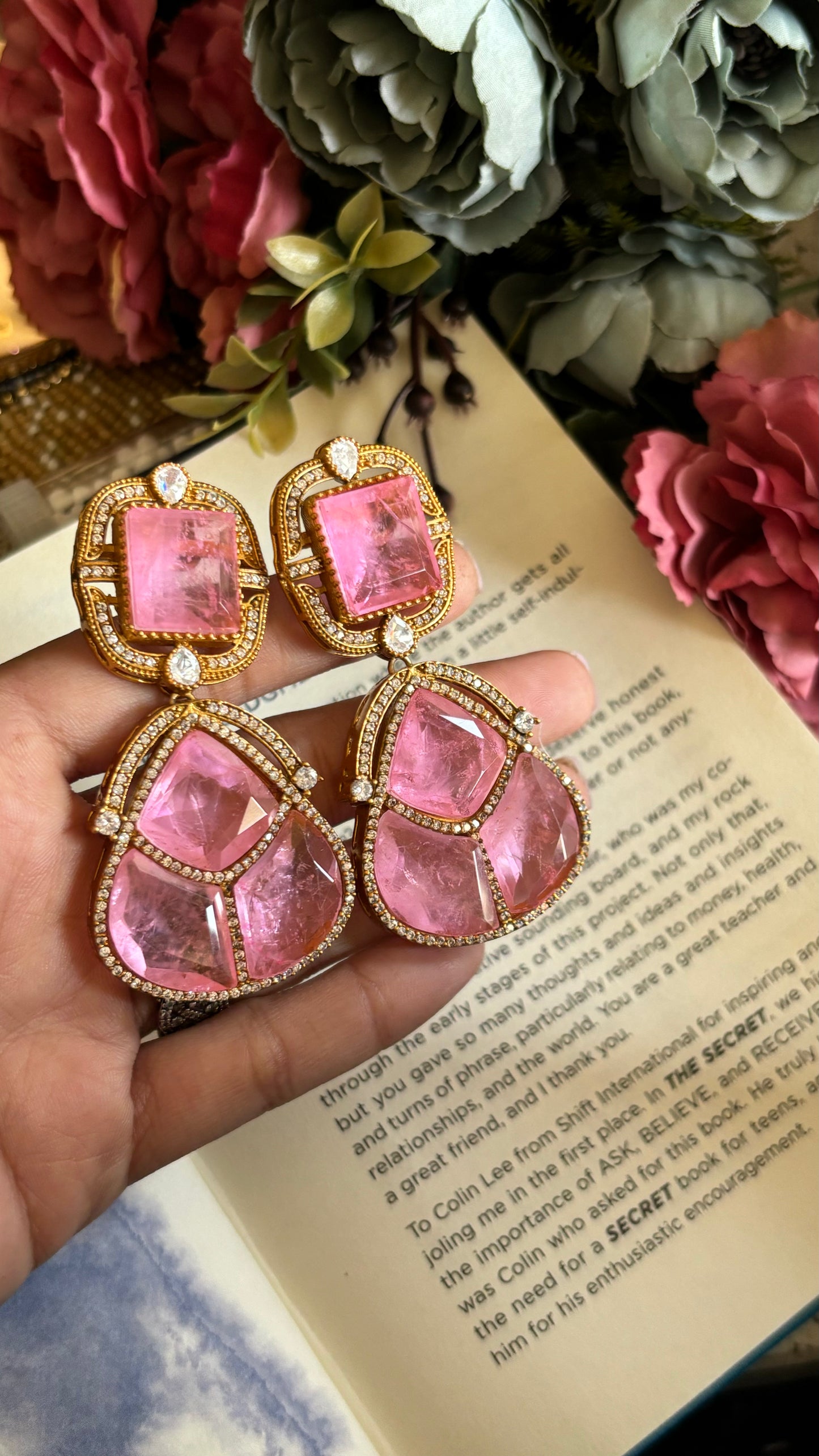 Rose quartz danglers