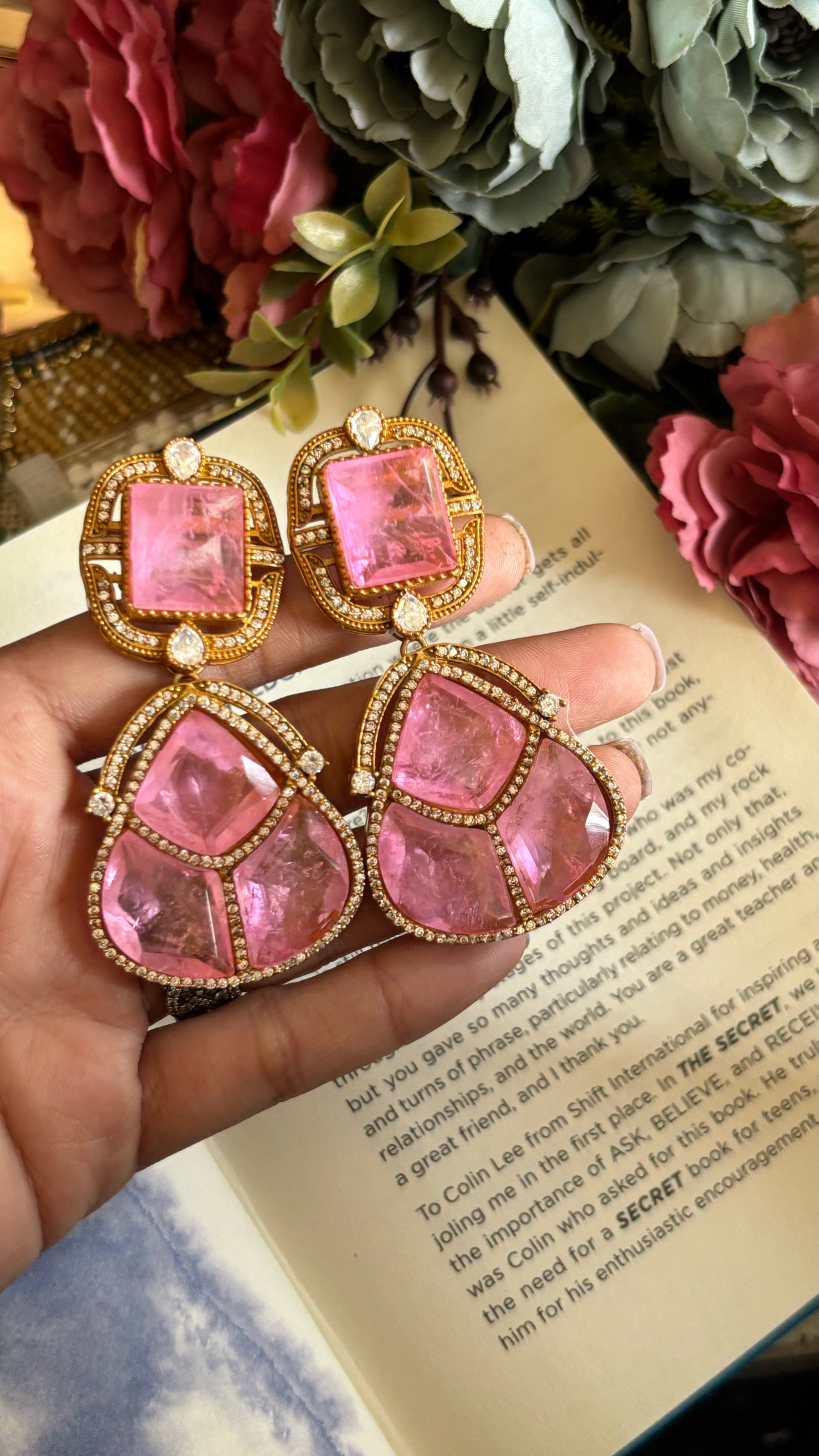 Rose quartz danglers