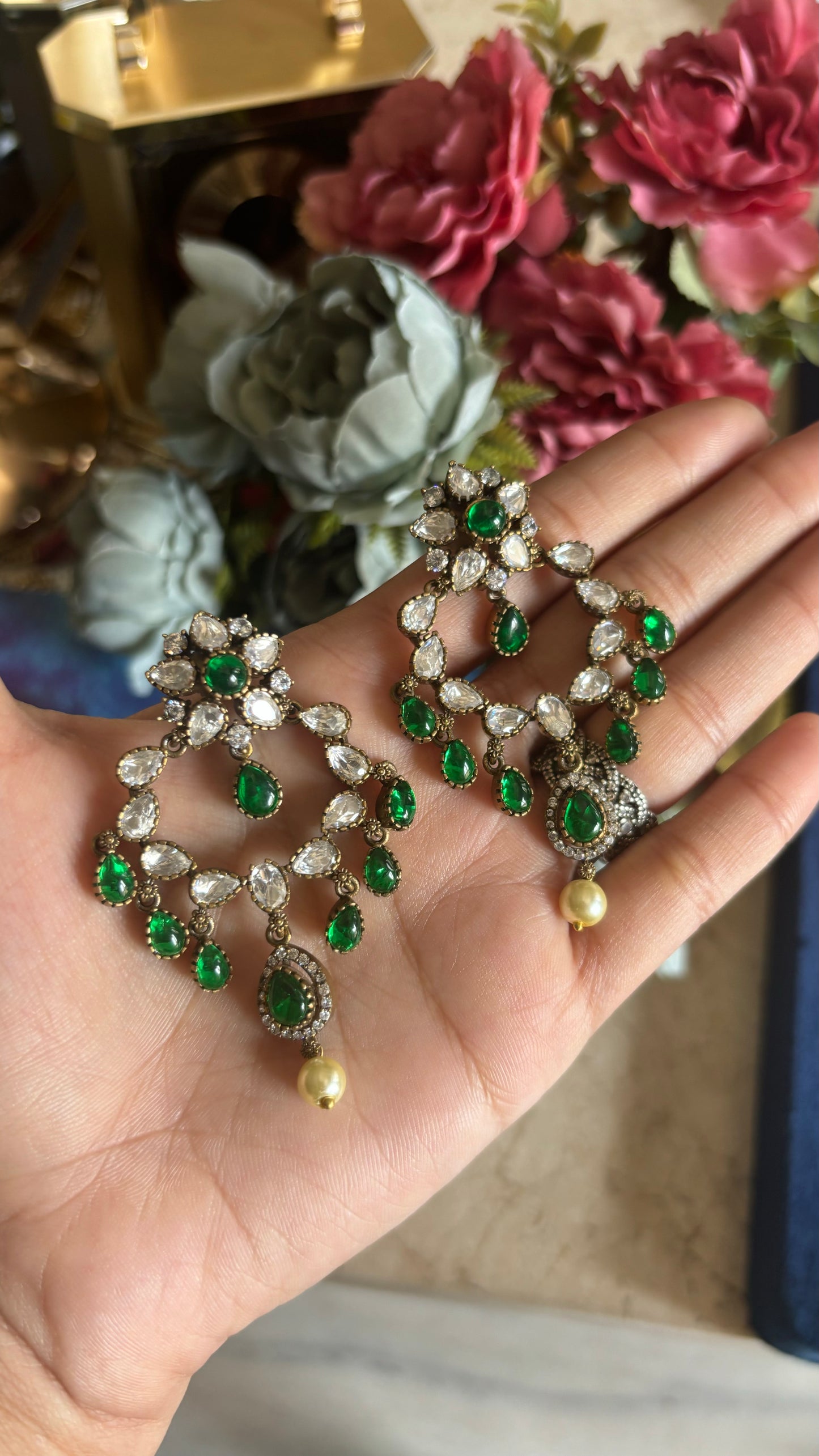 Emerald Moissanite chandbali