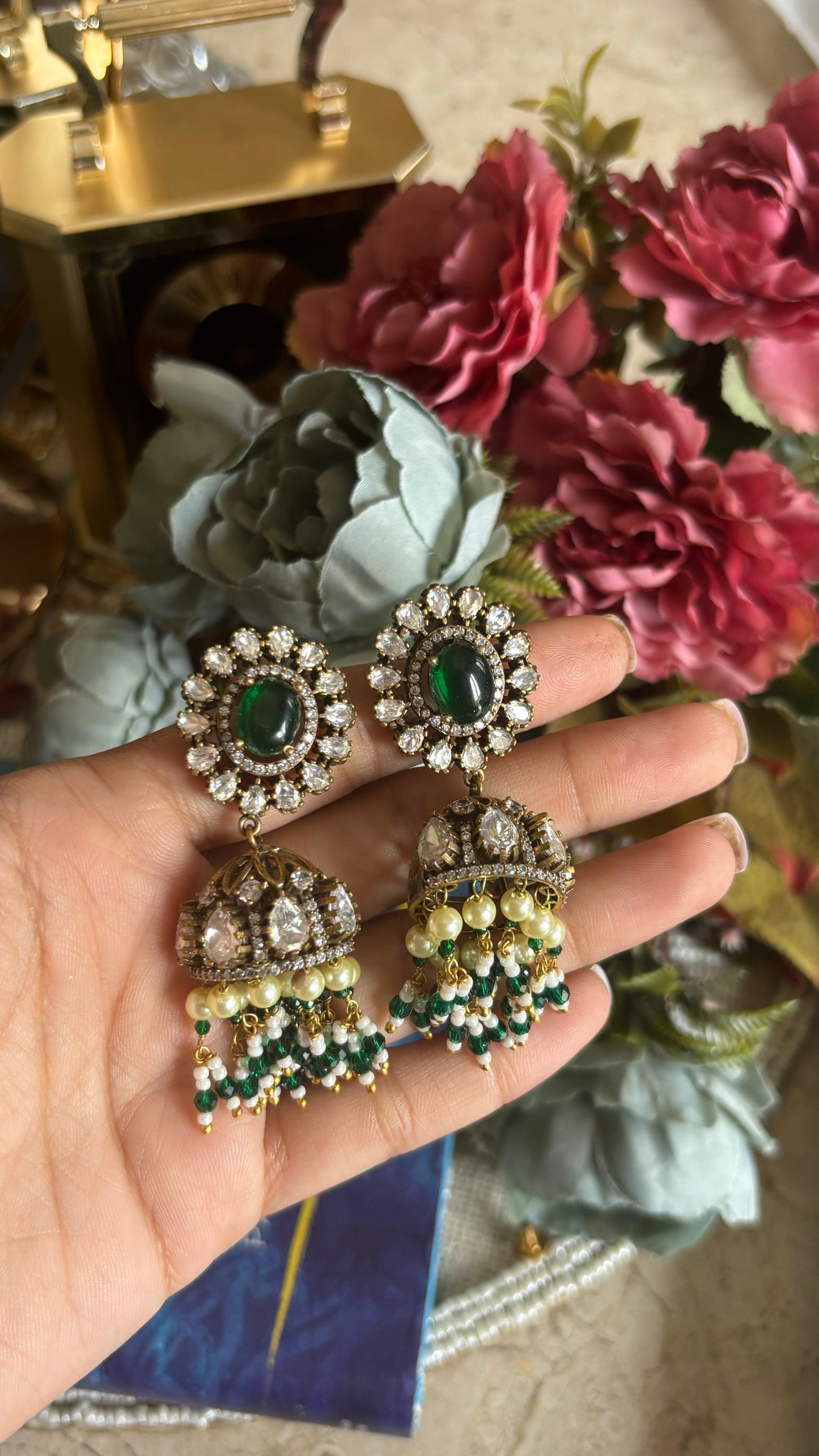 Emerald jhumka earrings