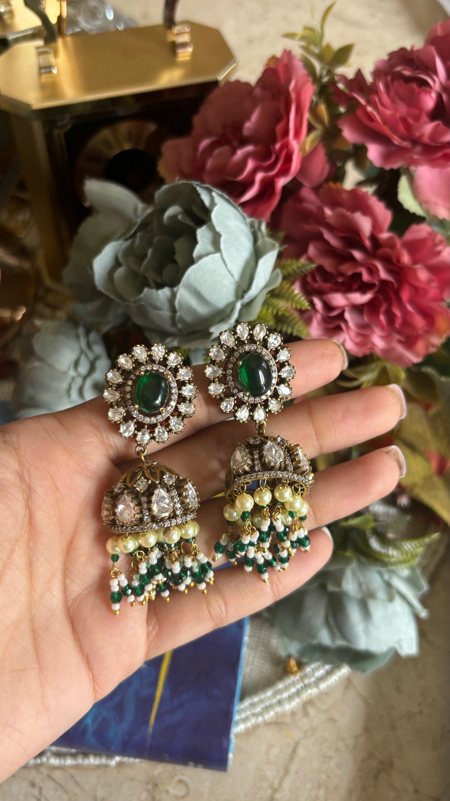 Emerald jhumka earrings
