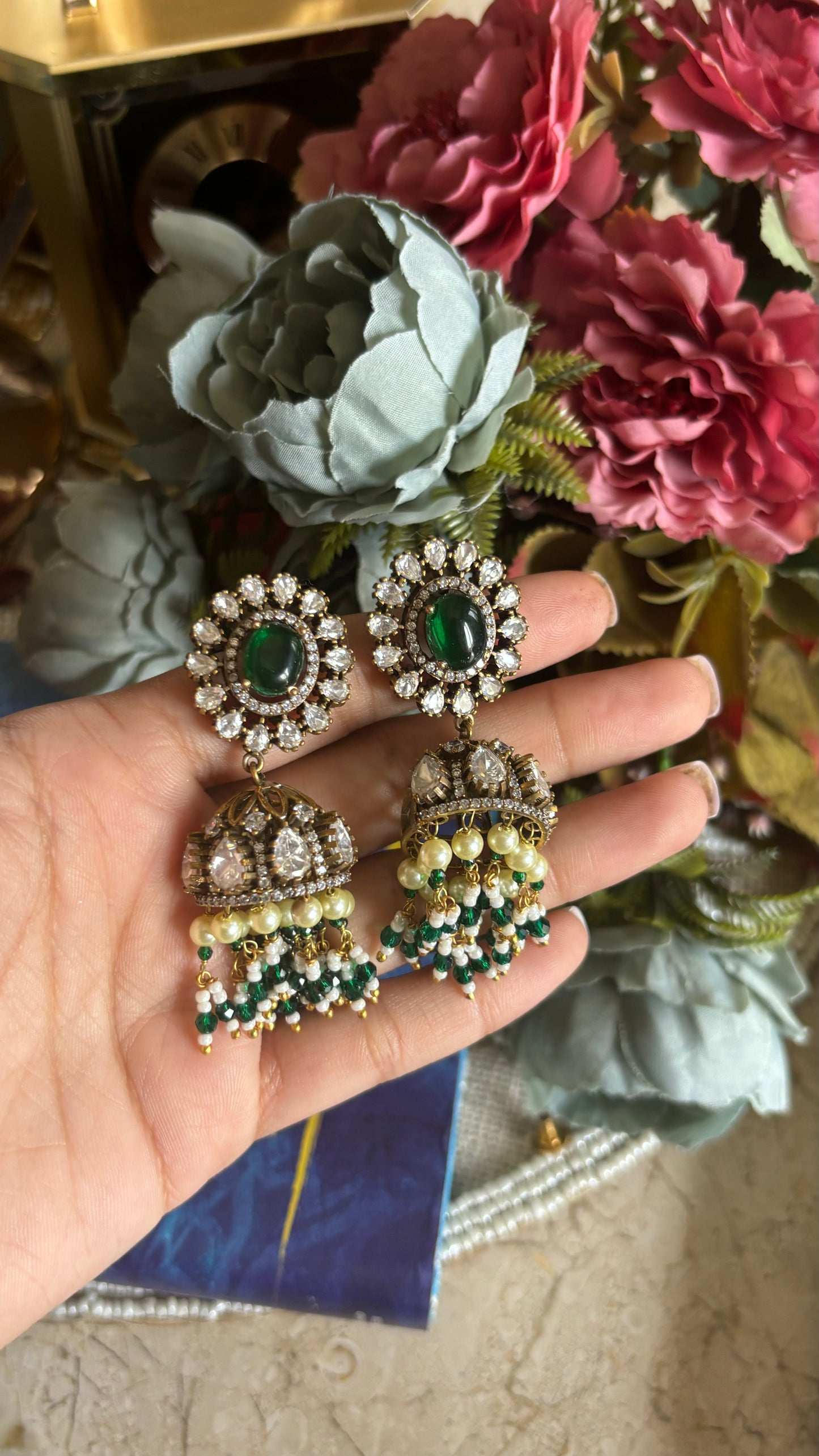 Emerald jhumka earrings