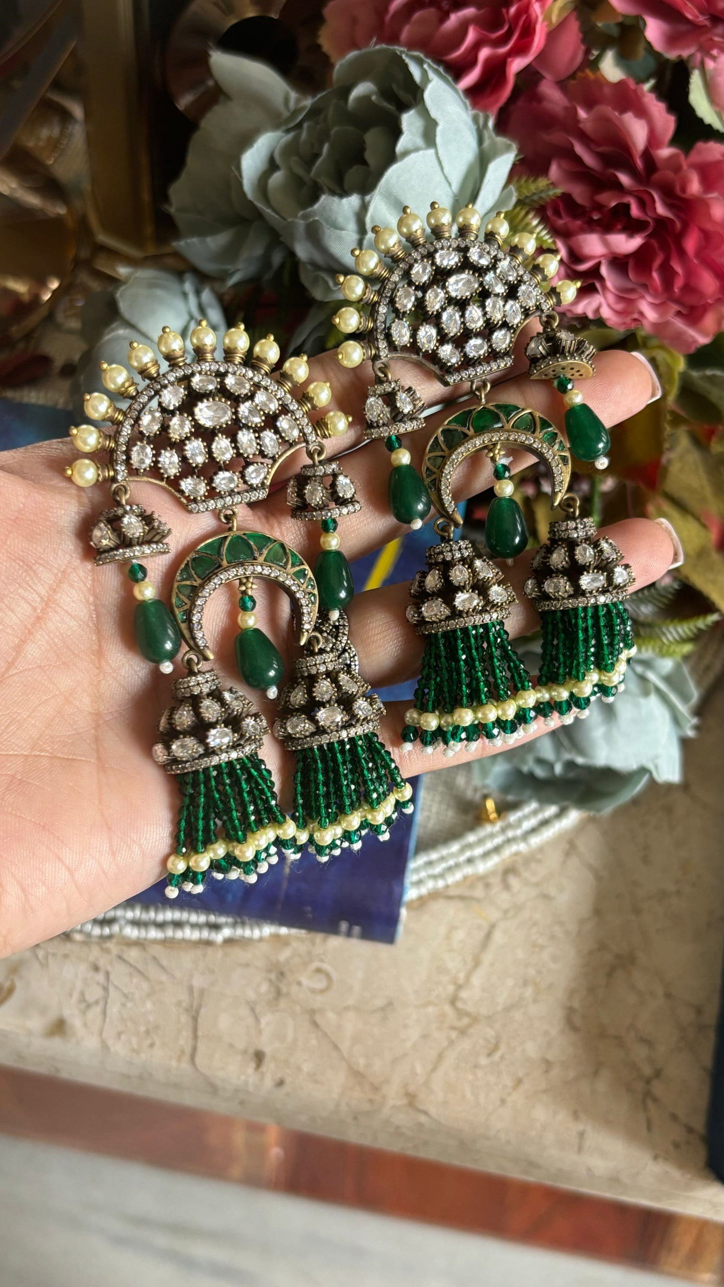 Emerald Moissanite heritage danglers