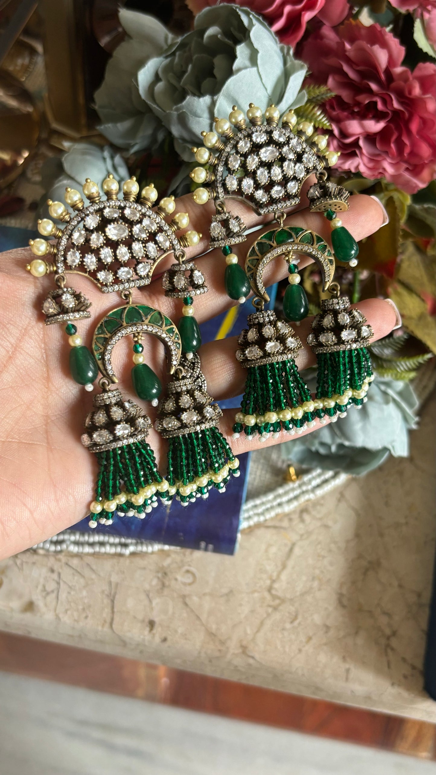 Emerald Moissanite heritage danglers