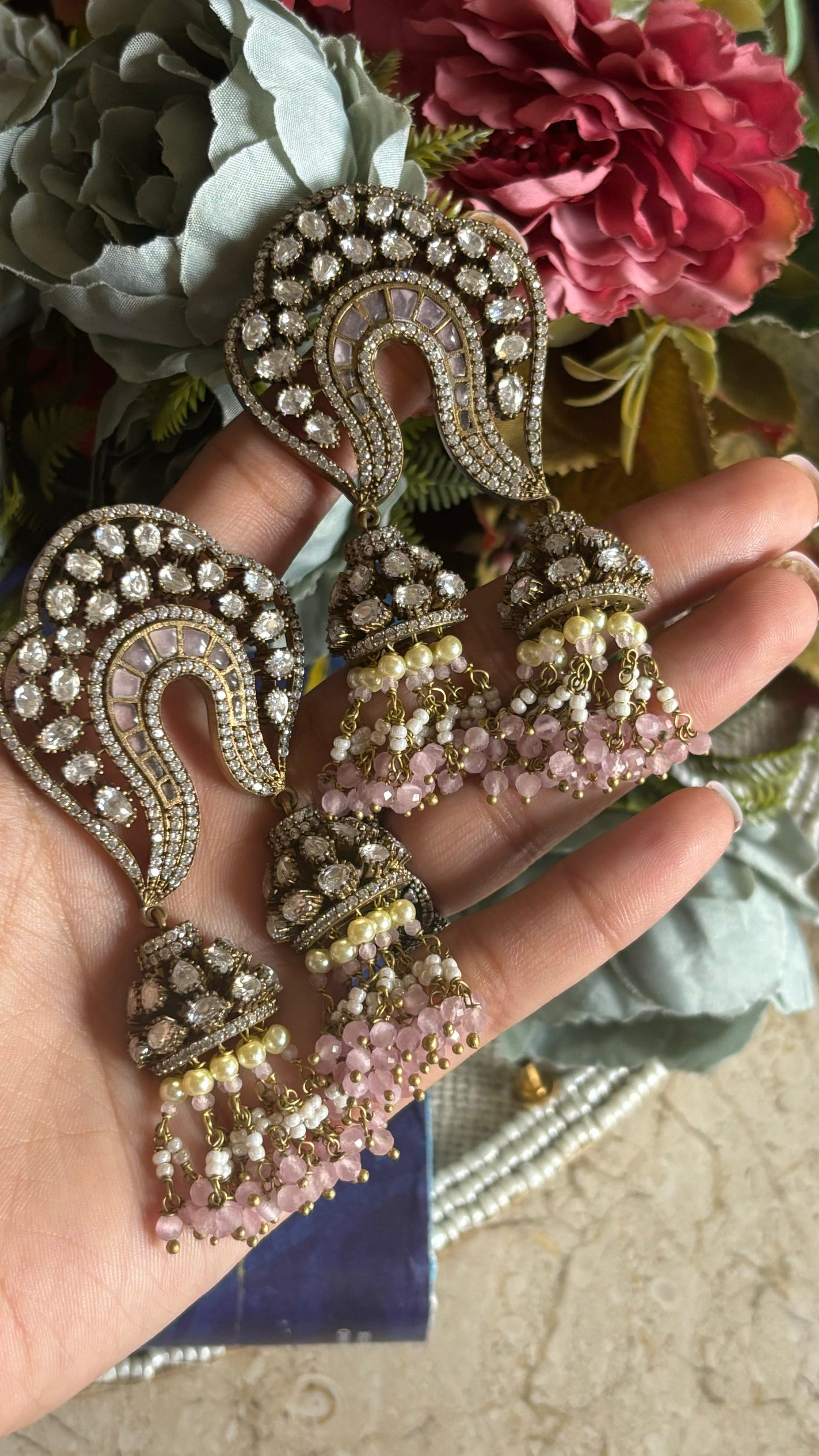 Designer Blush pink Moissanite Jhumka