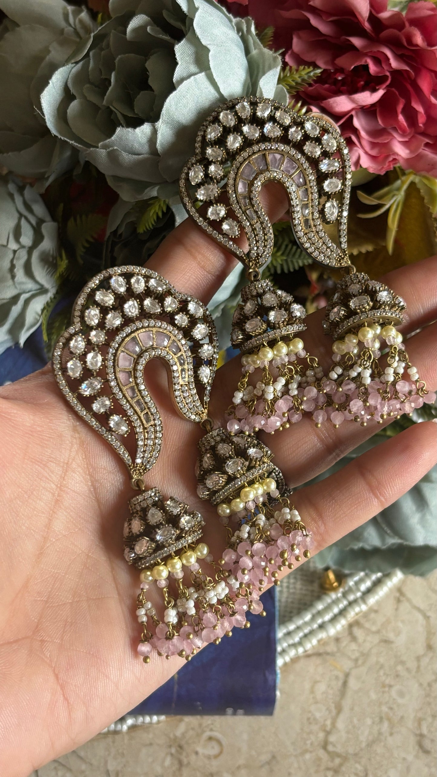 Designer Blush pink Moissanite Jhumka