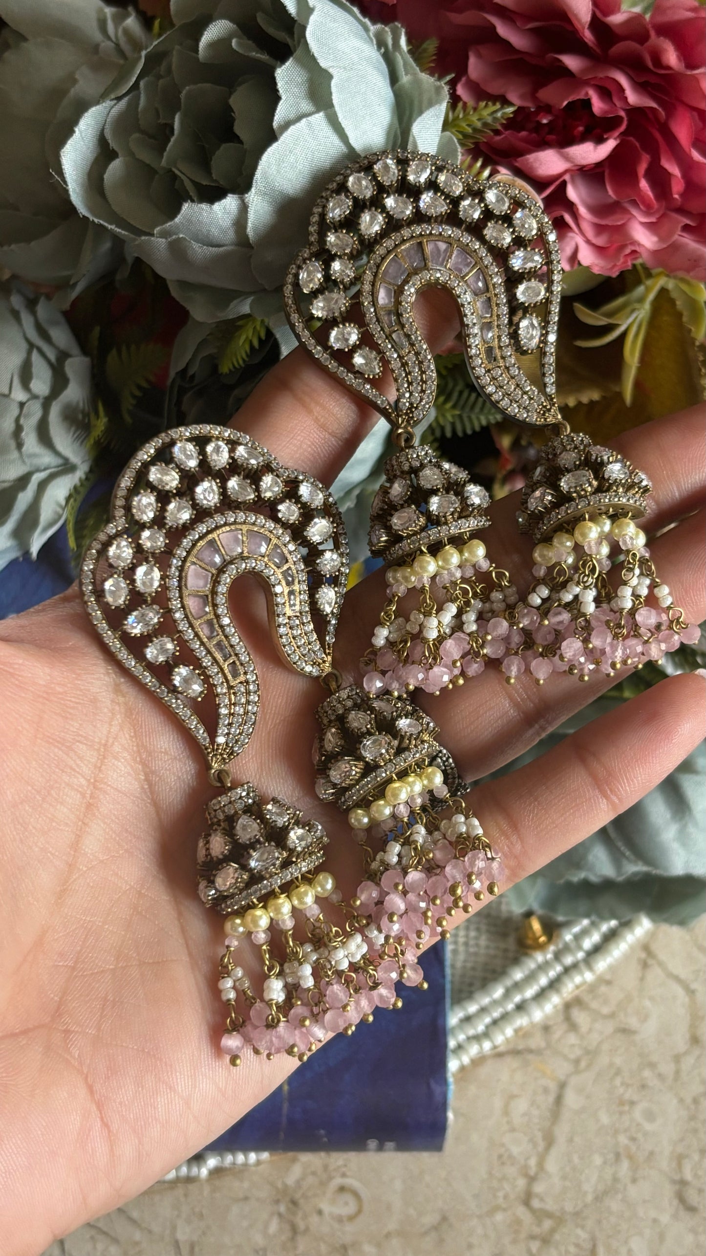 Designer Blush pink Moissanite Jhumka