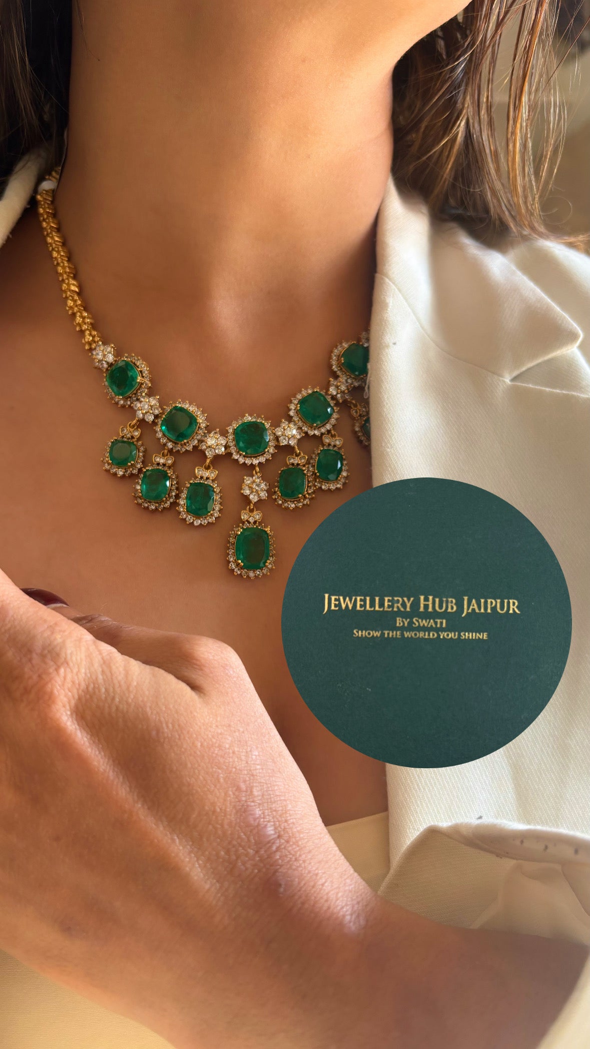 Emerald doublet coctail diamond necklace set