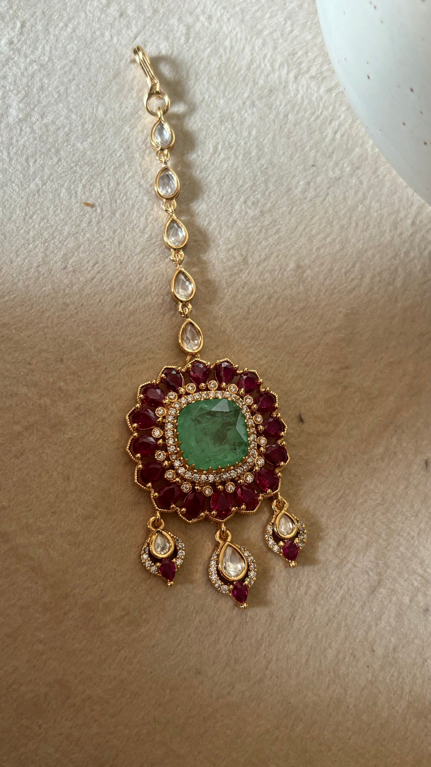 Mint rani pink maangtika