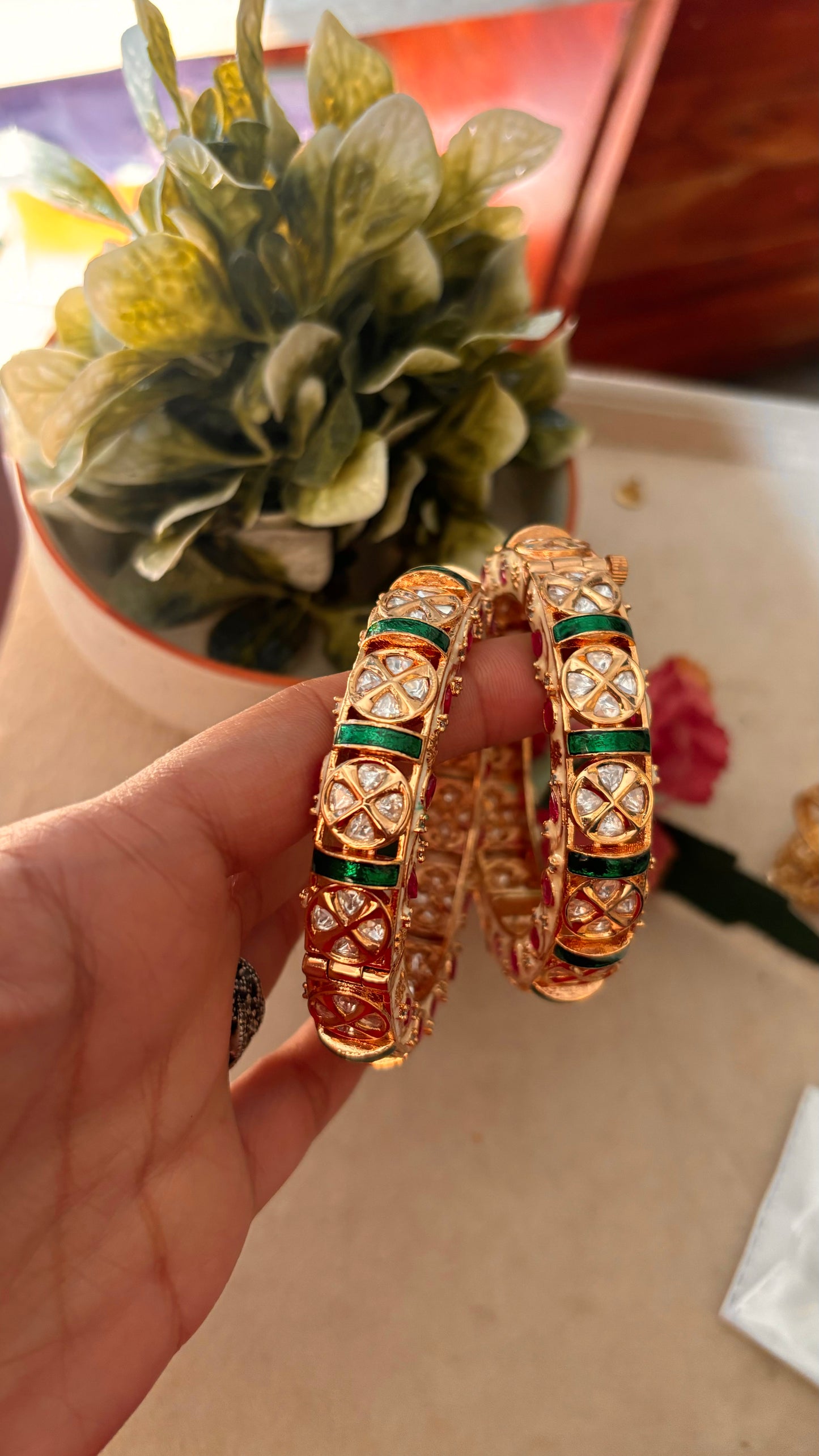 Emerald meena moissanite ruby bangles