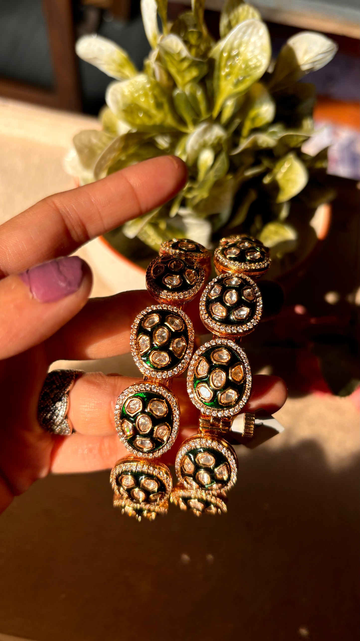 Emerald meena moissanite bangles