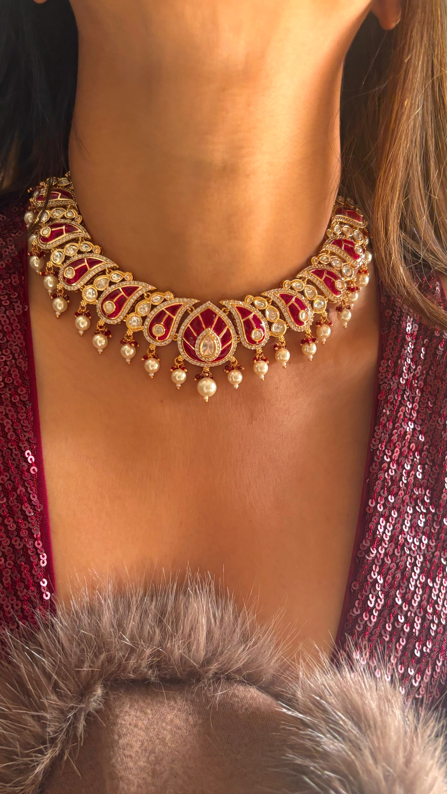 Ruby meenakari designer taker work necklace
