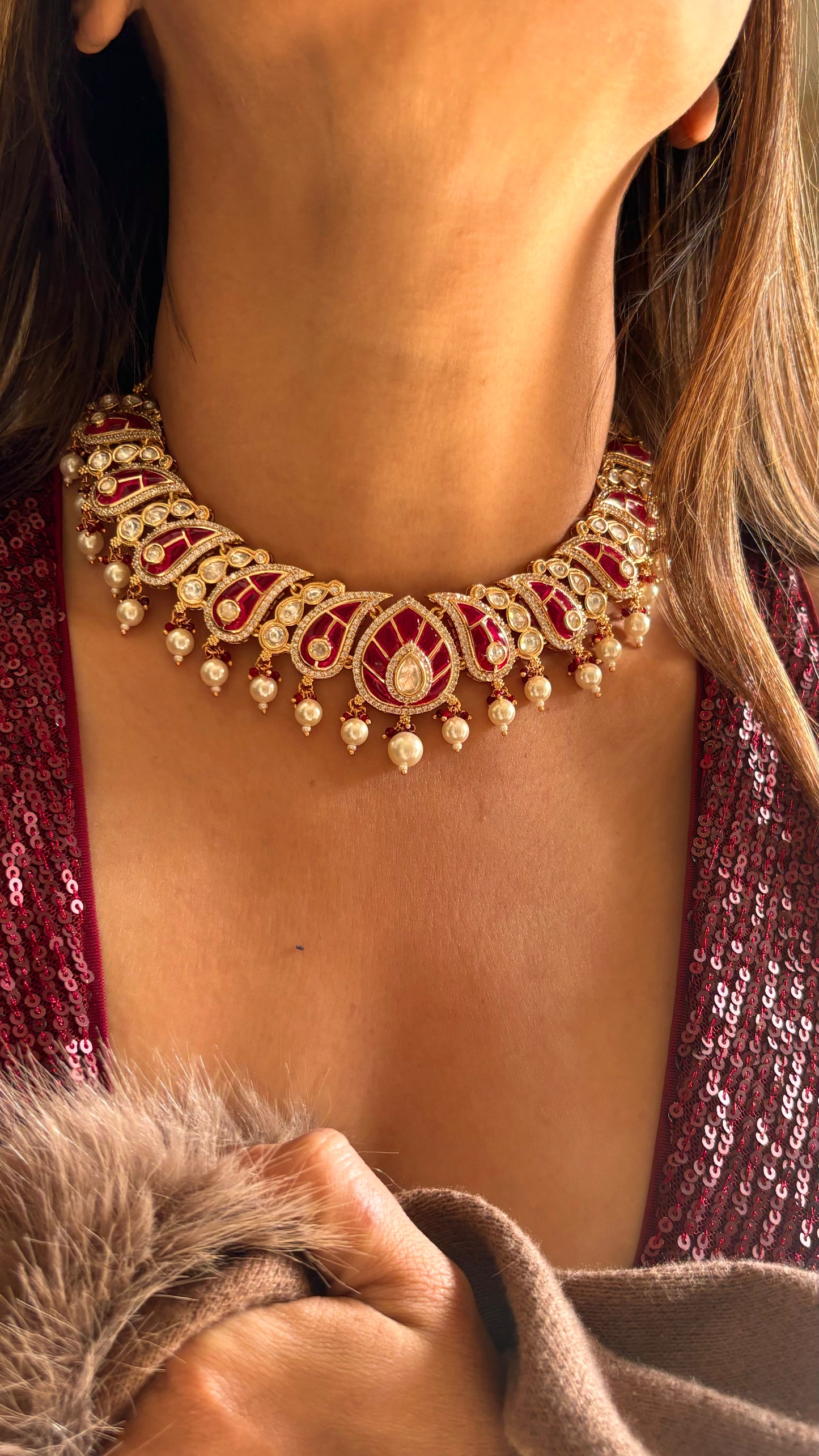 Ruby meenakari designer taker work necklace