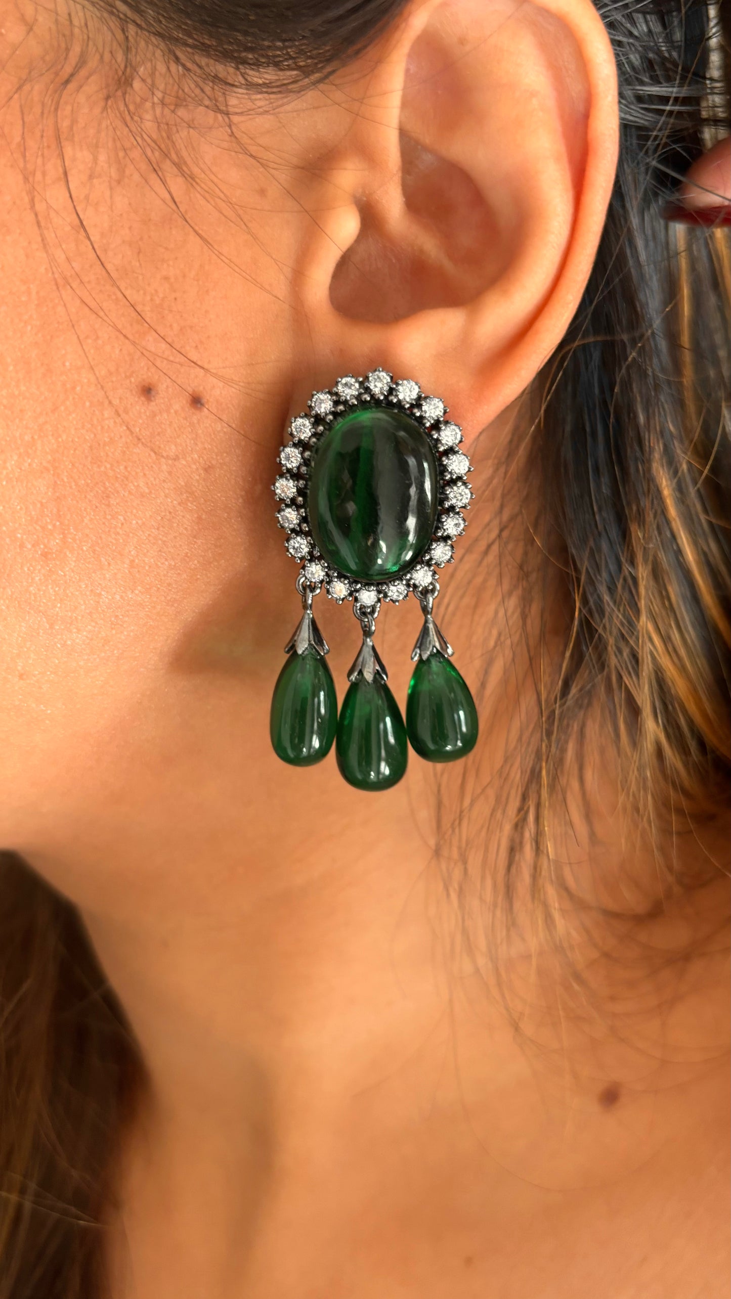Emerald diamond black metal designer studs