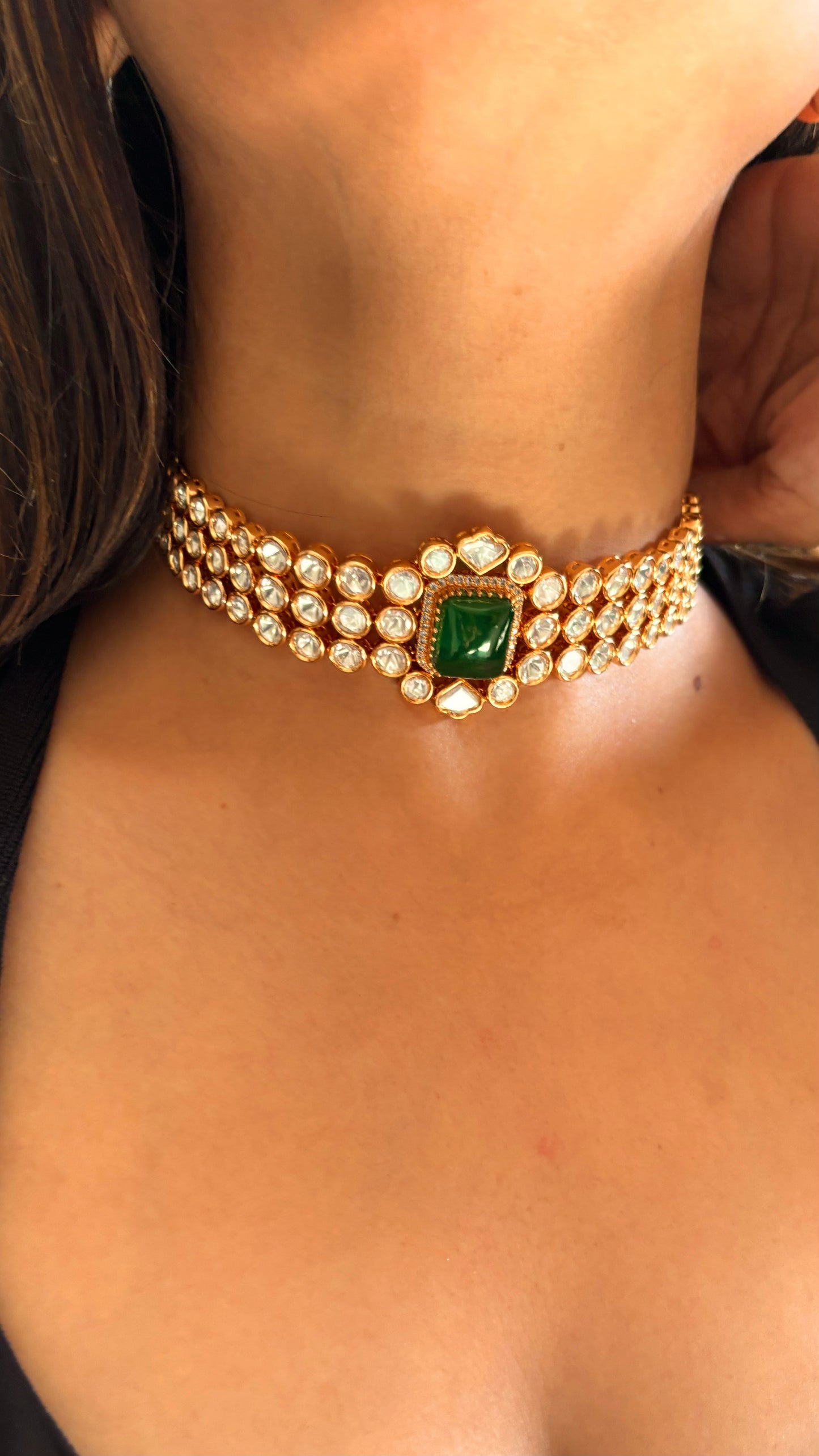 Emerald moissanite choker necklace set