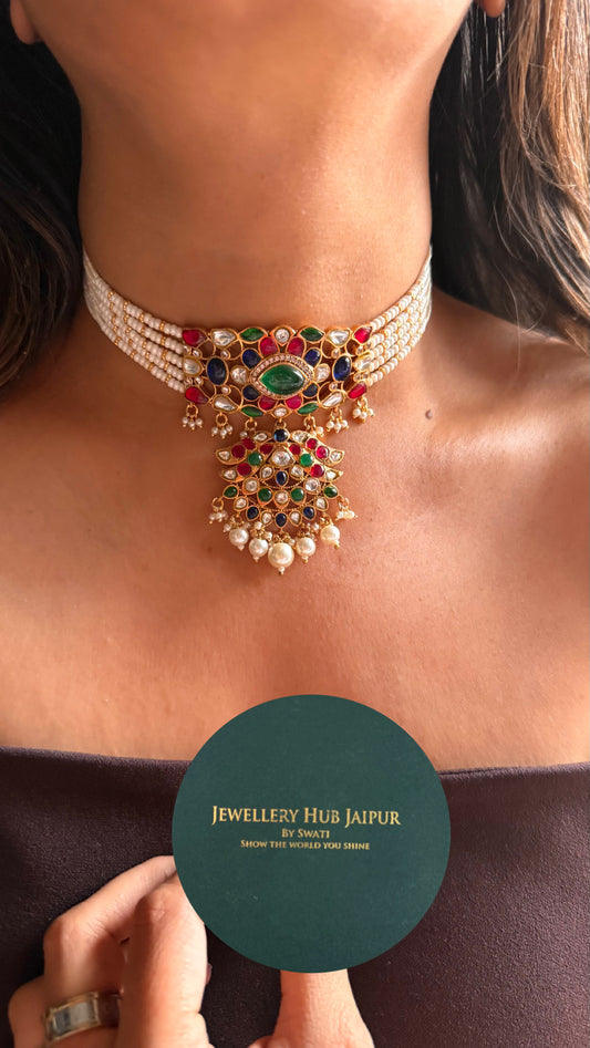 Paachi kundan jadau statement choker ( emerald )