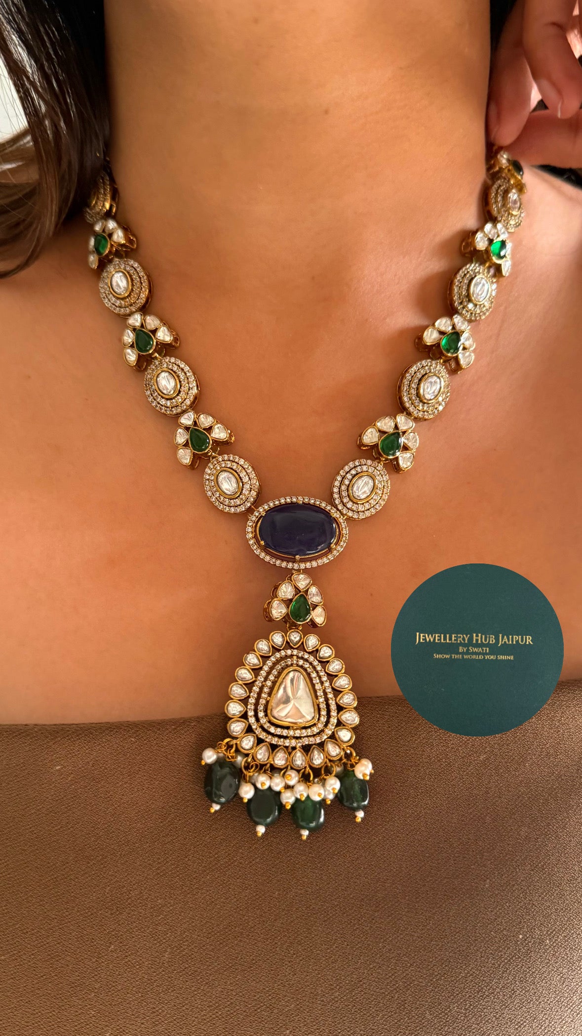 Emerald sapphire minimal necklace