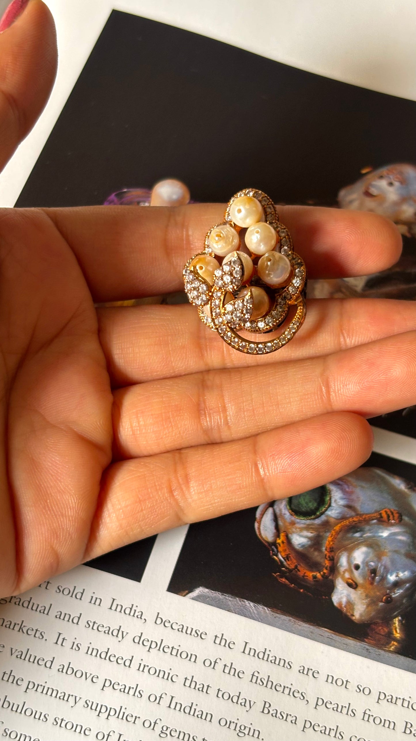 Pearl designer cocktail ring