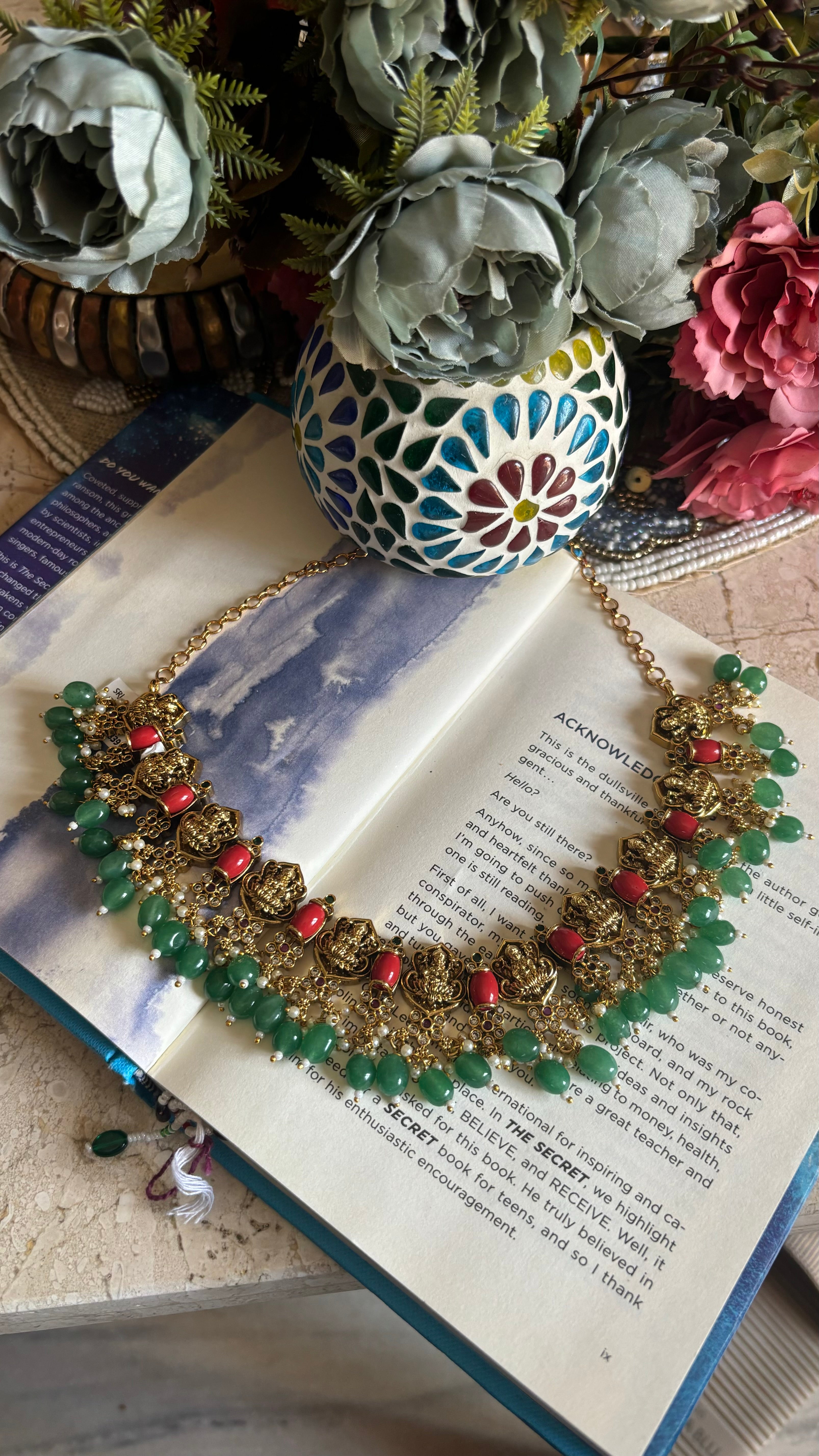 Emerald & citrine temple collar necklace