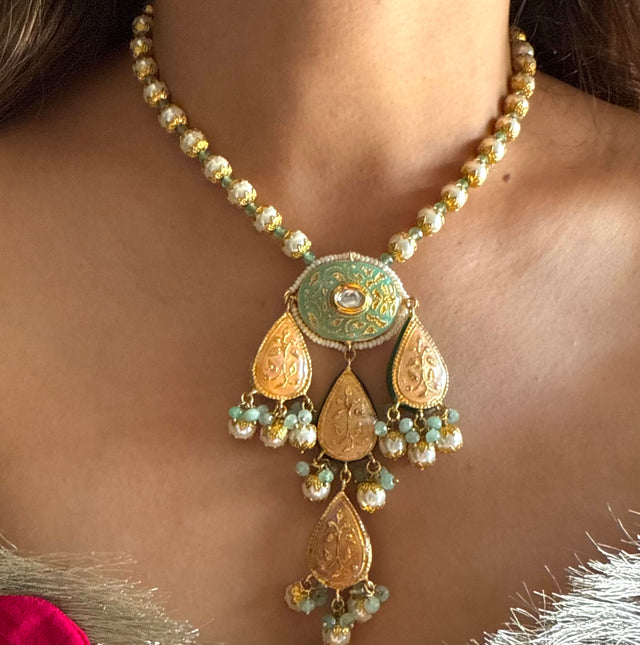 Mint meenakari necklace