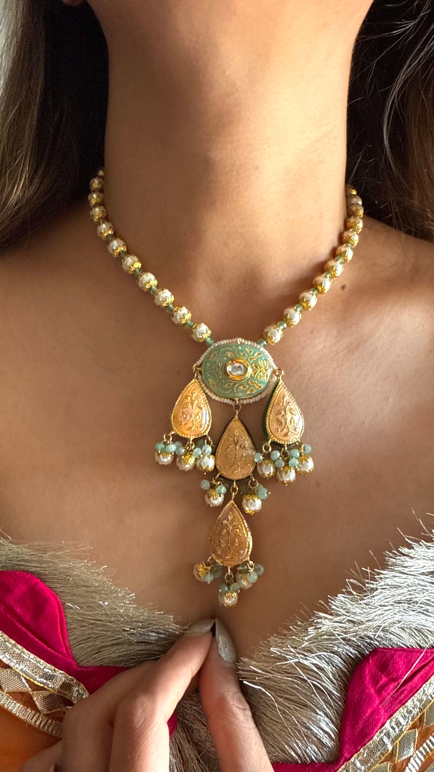 Mint meenakari necklace