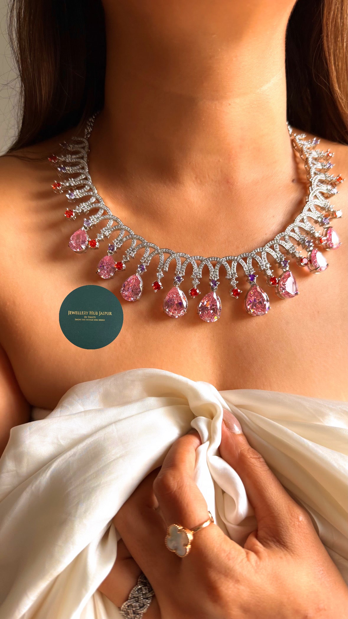Bvlgari inspired rose quartz diamond set