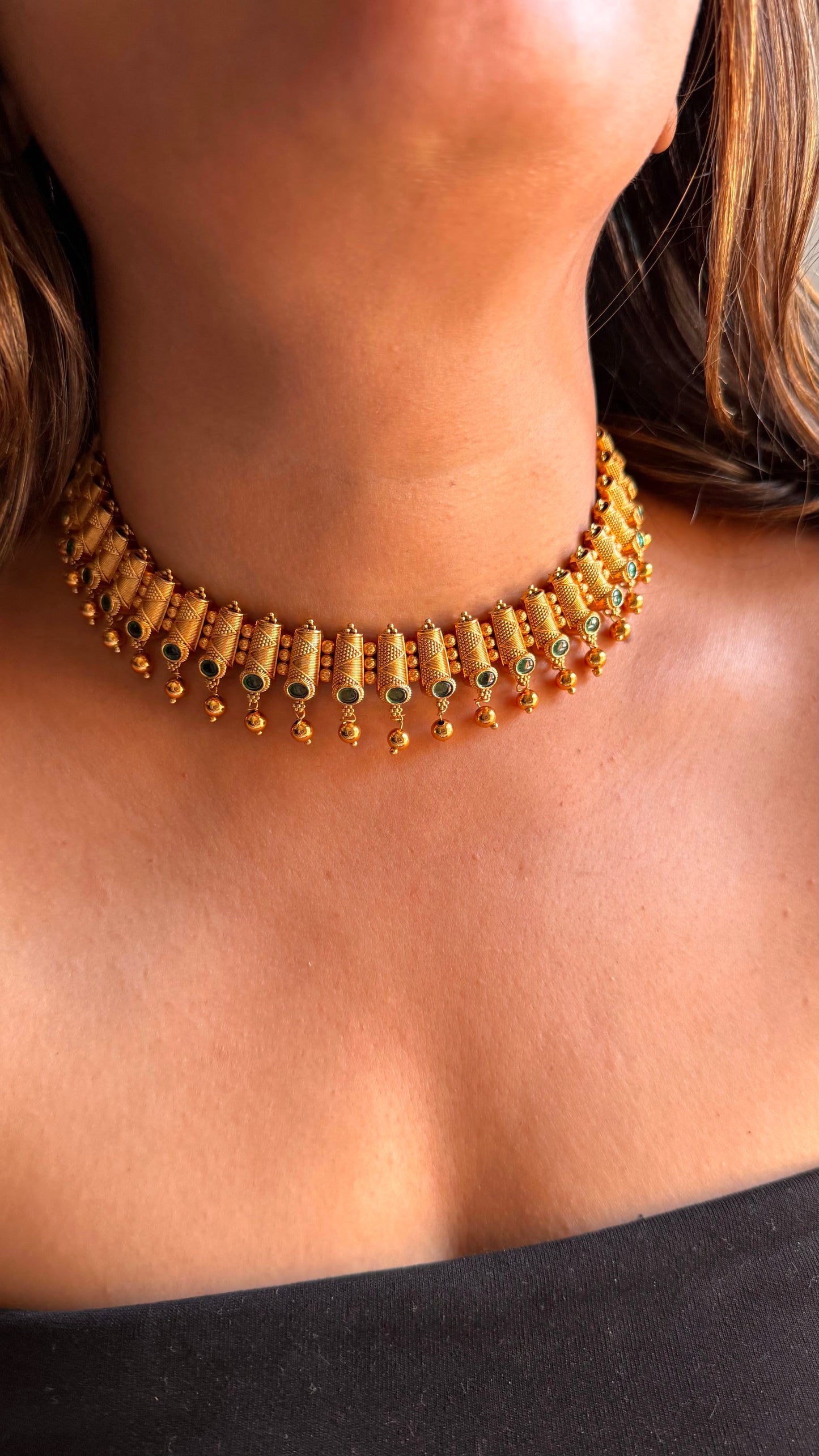 Maharashtra gold emerald polki necklace