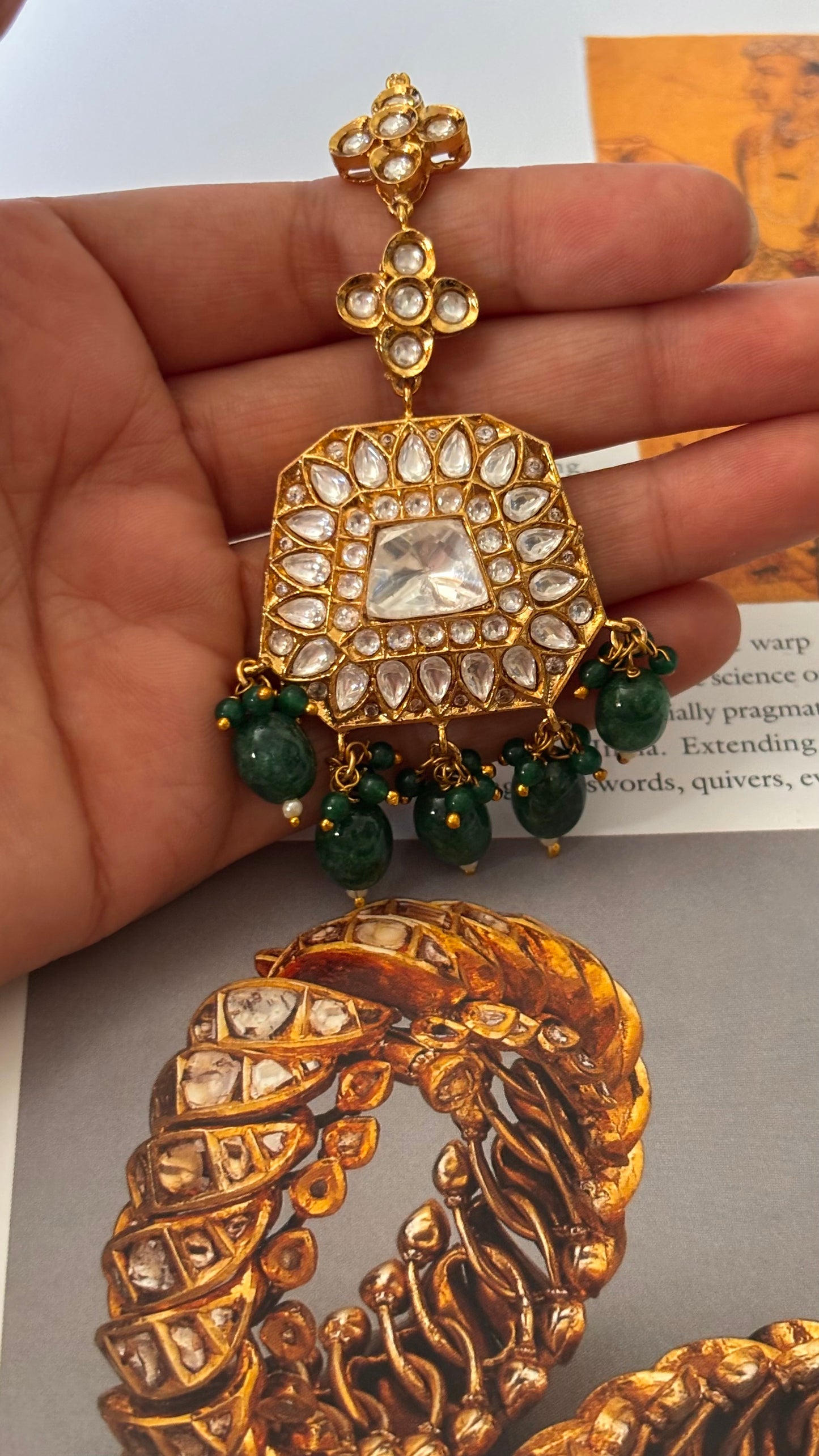 Moissanite with emerald drops maangtika