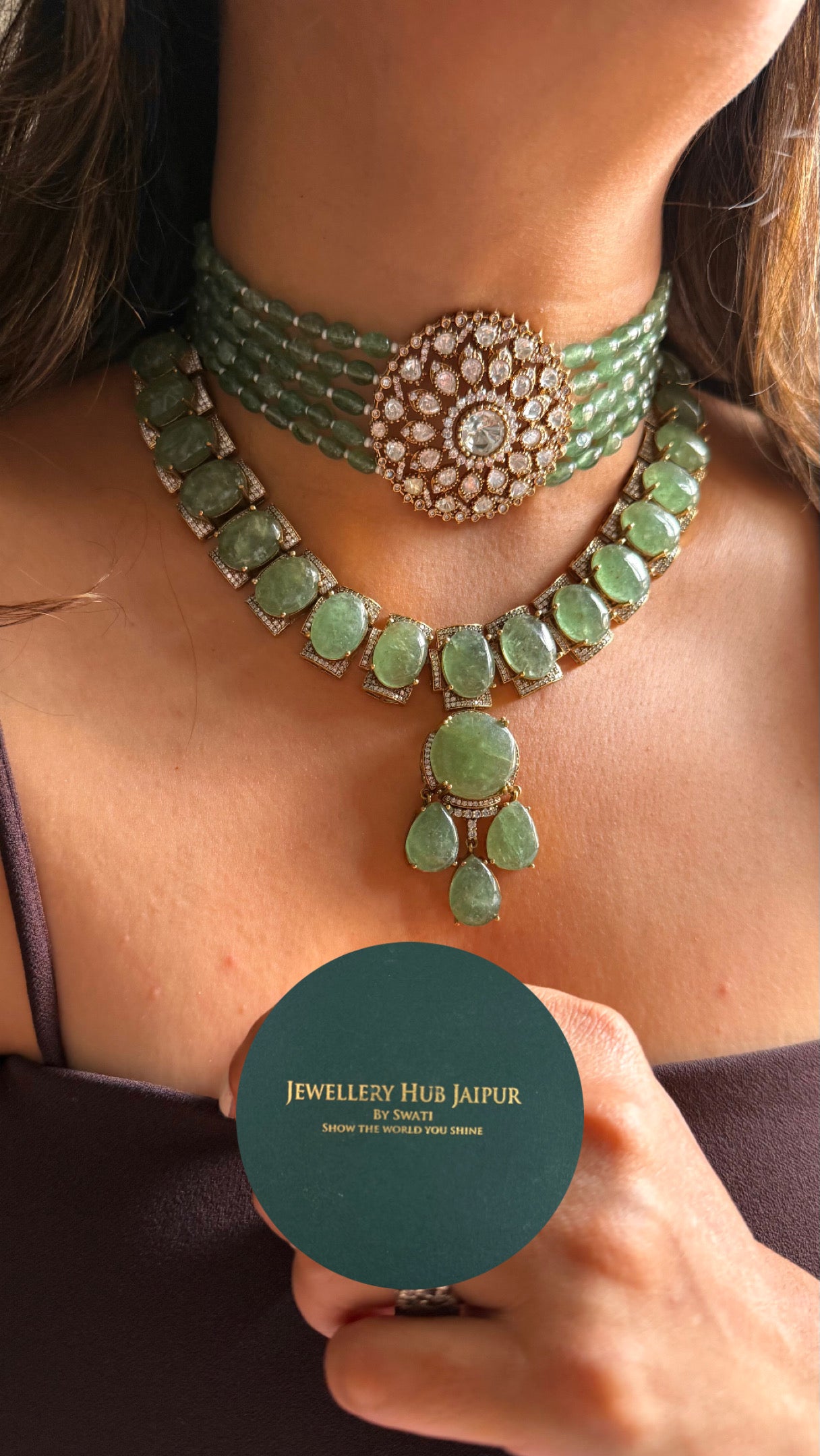 Mint doublet stone with pearl detailing combo Necklace