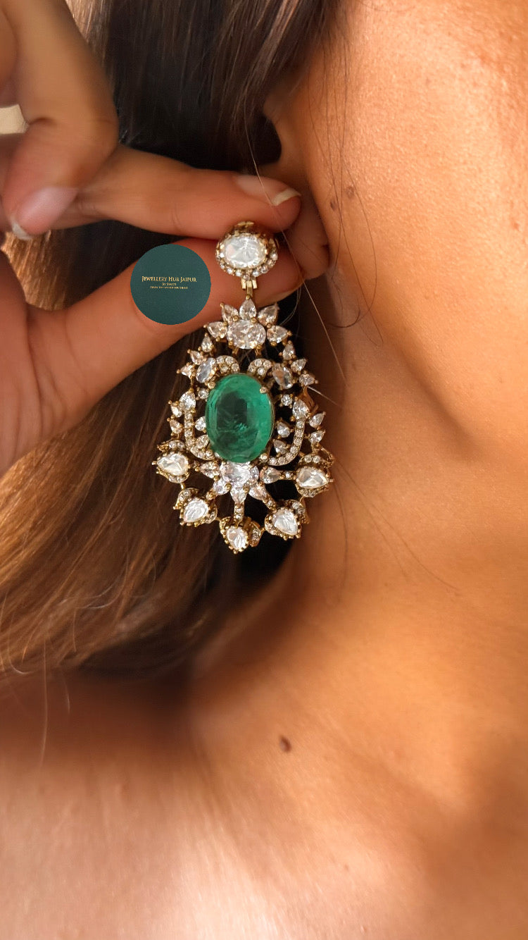 Dark mint doiublet Moissanite uncut polki collar set