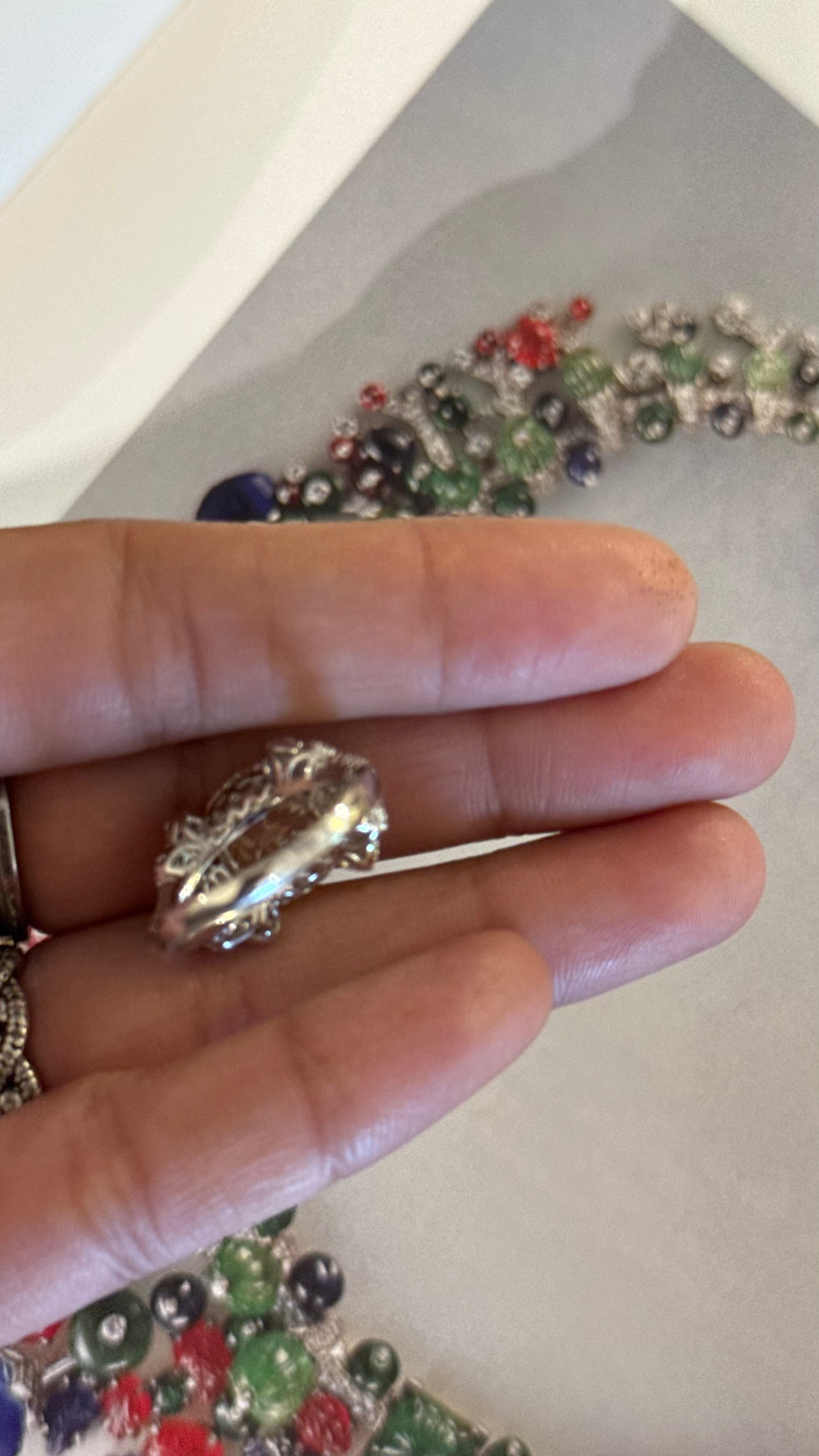Rose quarts Cz diamond cocktail ring