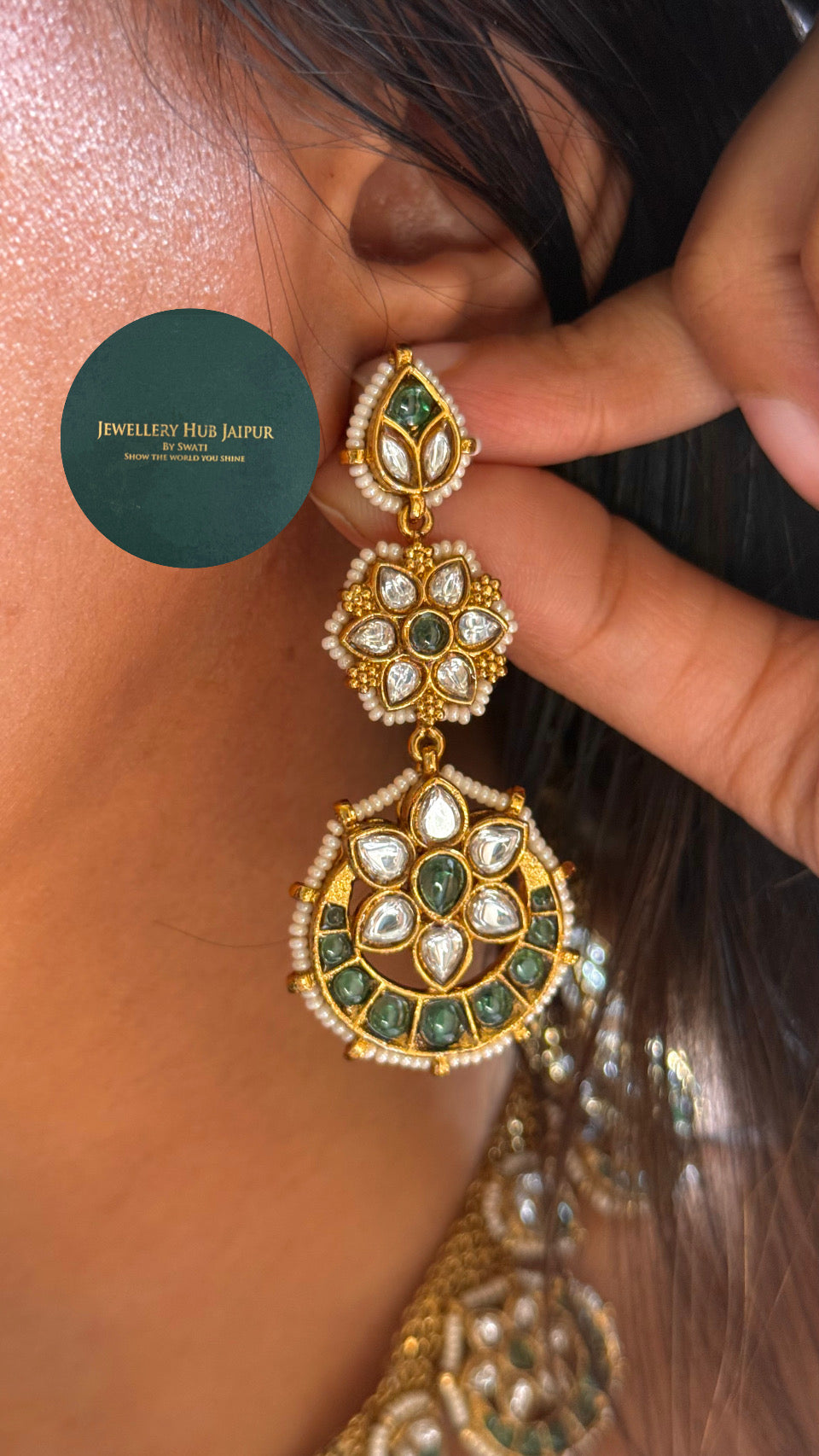 Sabya inspired minimal emerald polki set