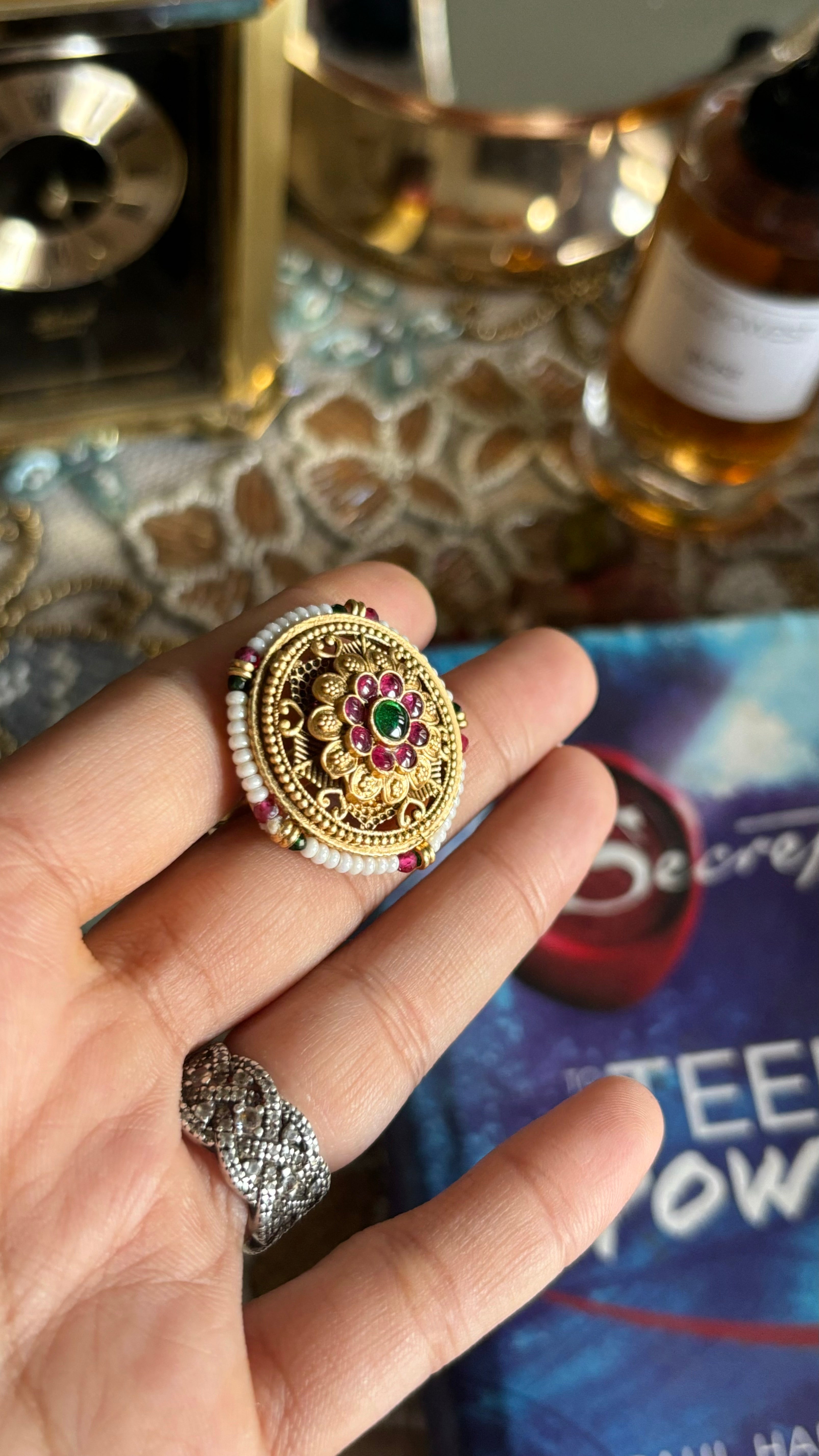 Ruby and Emerald floral Rajwada Ring