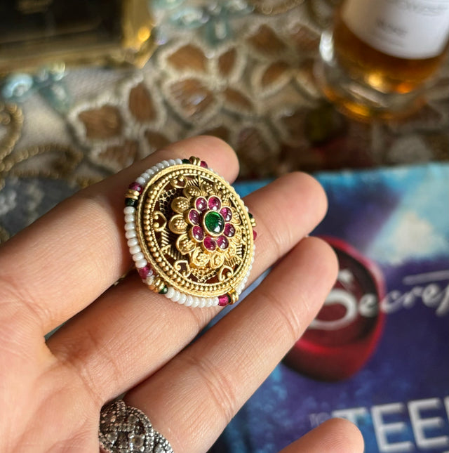 Ruby and Emerald floral Rajwada Ring