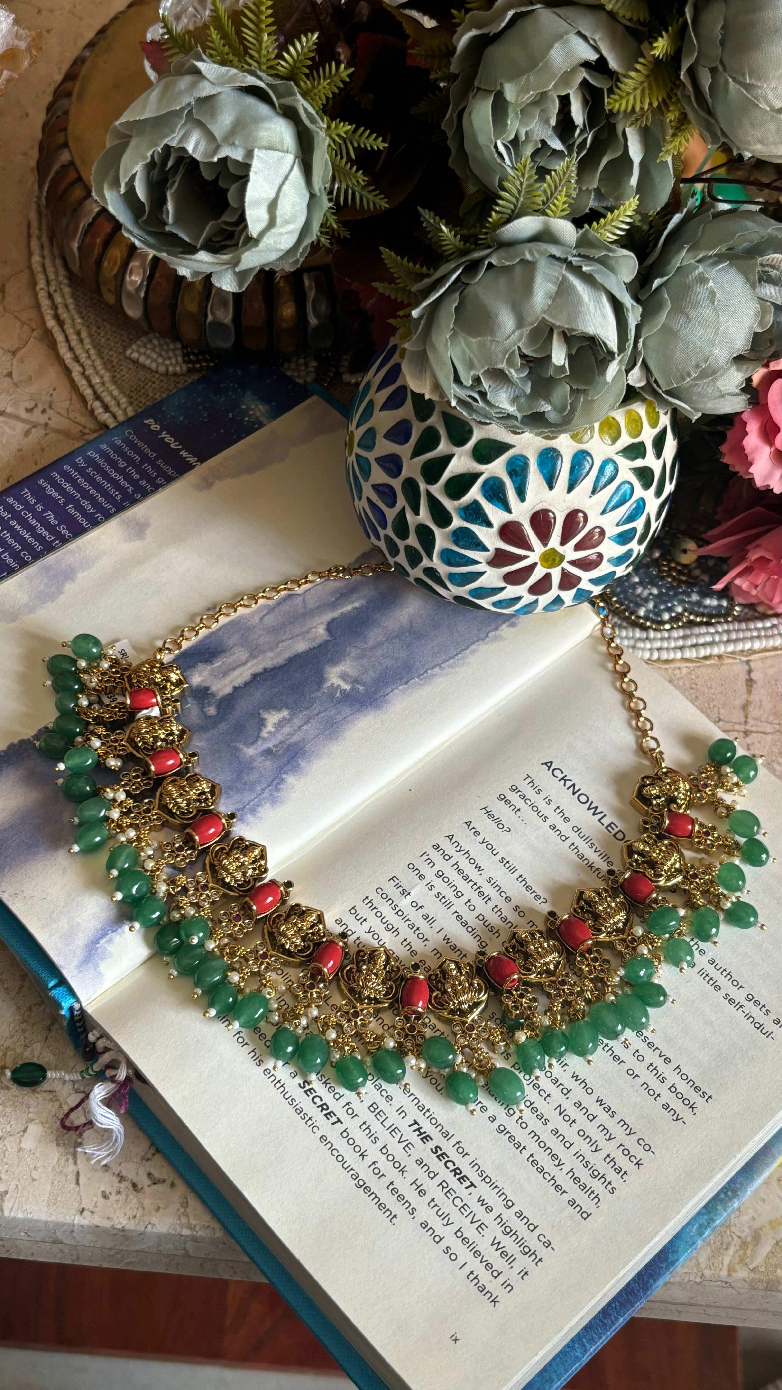 Emerald & citrine temple collar necklace